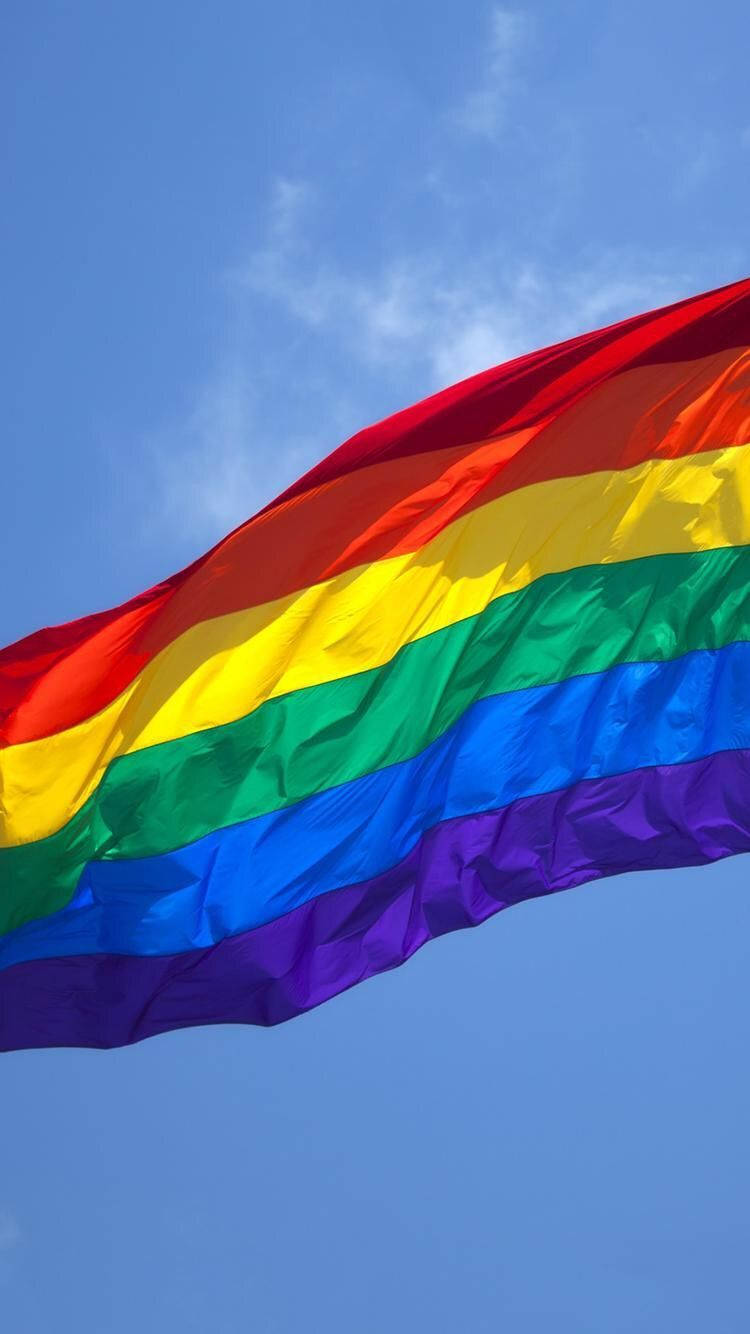 rainbow pride flag, vibrant, clear blue sky, HD Phone Wallpaper