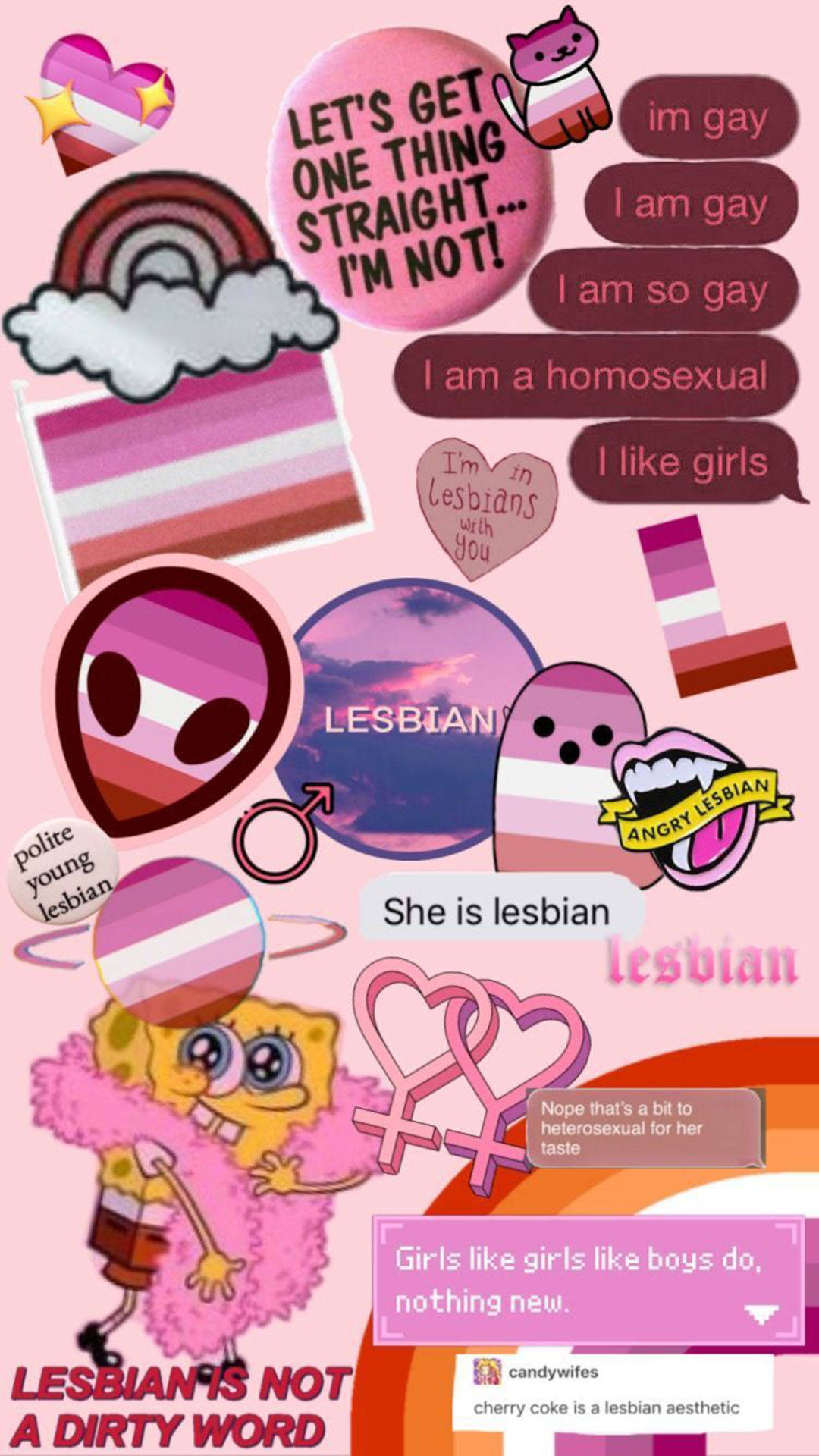 LGBTQ+ pride symbols, text bubbles, cartoon characters, Full HD Phone Wallpaper