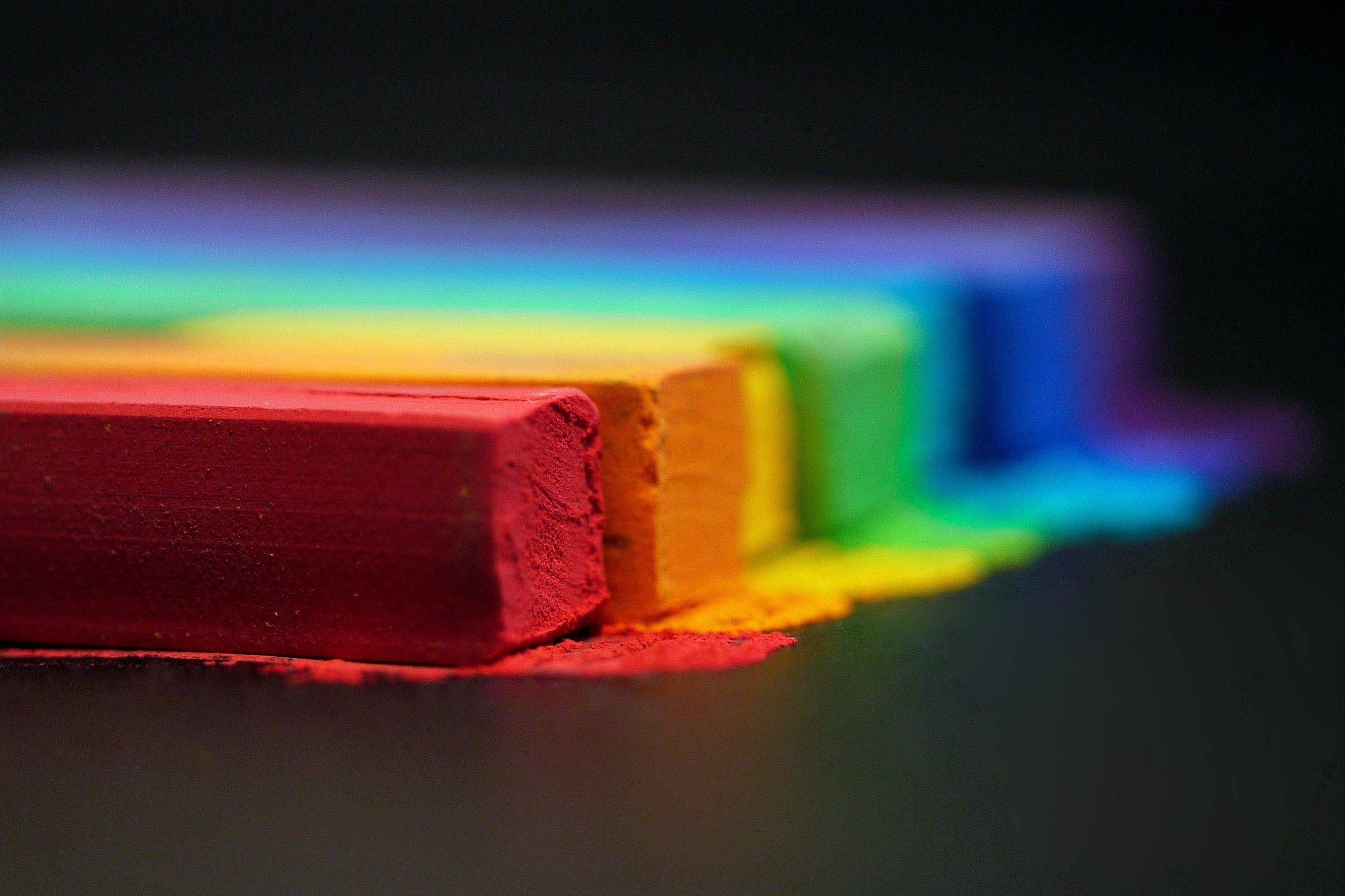 3D Rainbow Bars, rainbow gradient, colorful chalk pieces, 2K Desktop Wallpaper