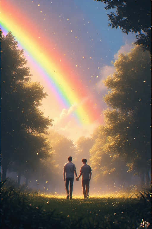 rainbow, sunlit forest, silhouette, SD Phone Wallpaper