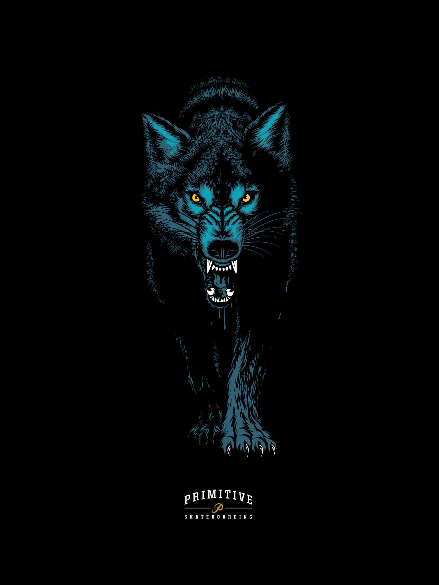 Primitive, blue wolf, glowing yellow eyes, Full HD Phone Wallpaper