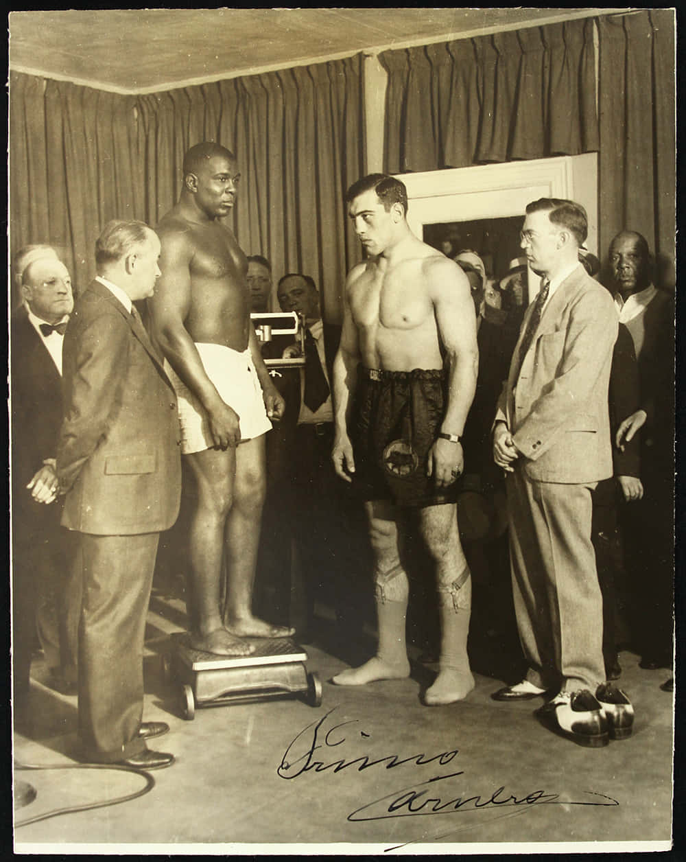 Primo Carnera, pre-fight weigh-in, vintage indoor weigh-in, SD Phone Wallpaper