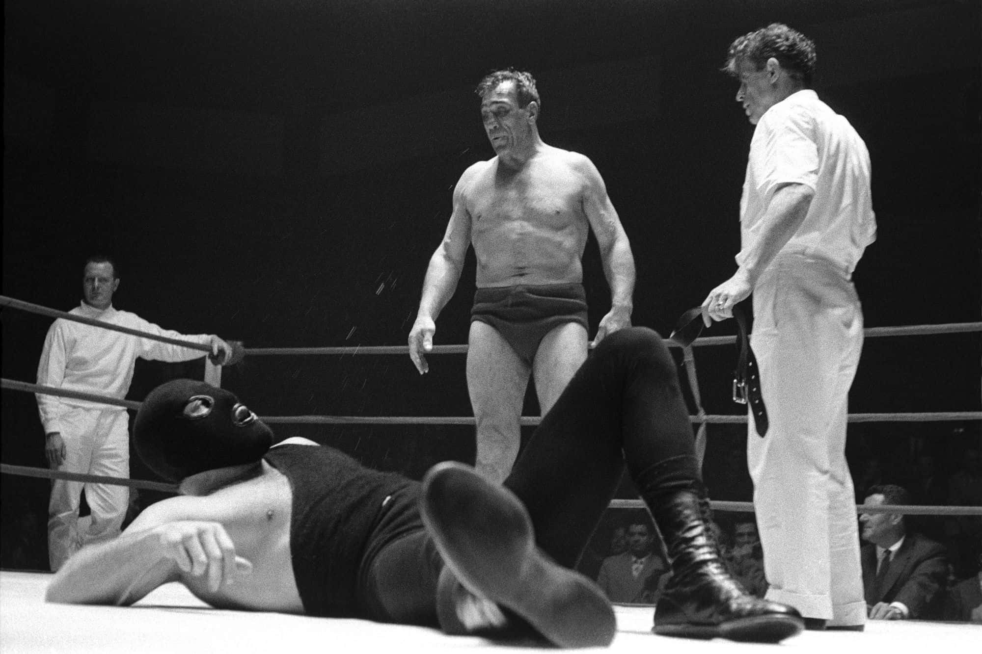 Primo Carnera, masked man, wrestling match, Full HD Desktop Wallpaper