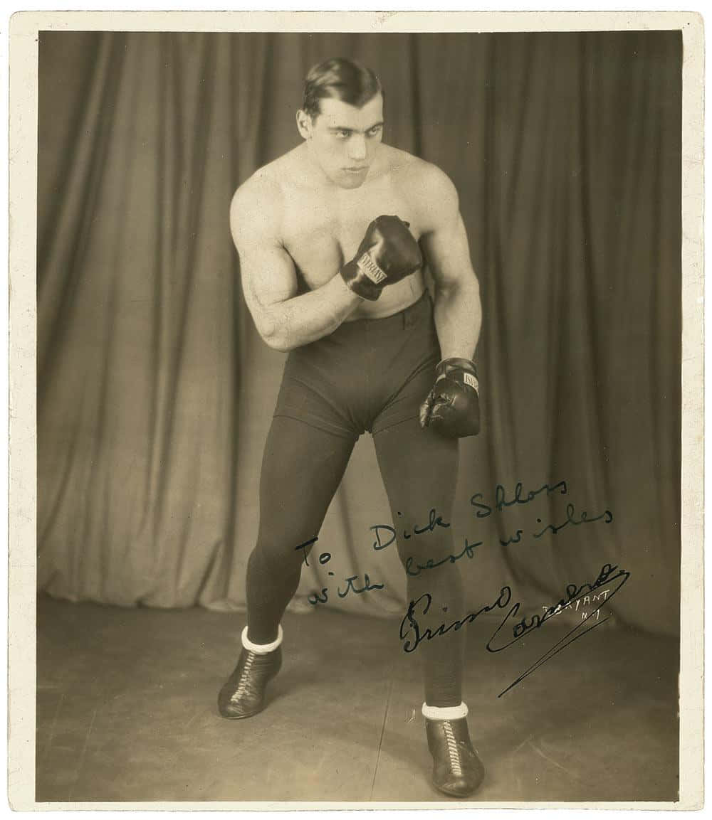 Primo Carnera, boxing stance, vintage sepia-toned portrait, SD Phone Wallpaper
