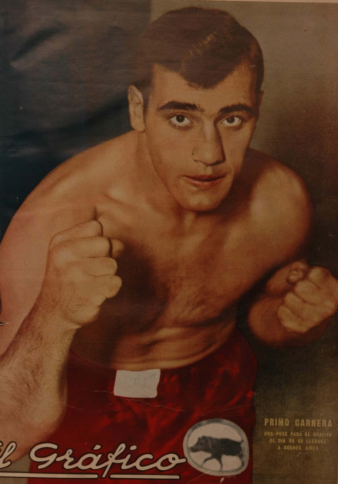 Primo Carnera, red shorts, vintage poster, HD Phone Wallpaper
