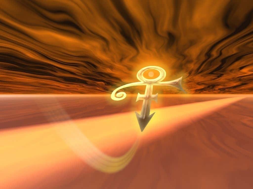 Prince Symbol, glowing gold effect, orange and brown cosmic void, SD Desktop Wallpaper