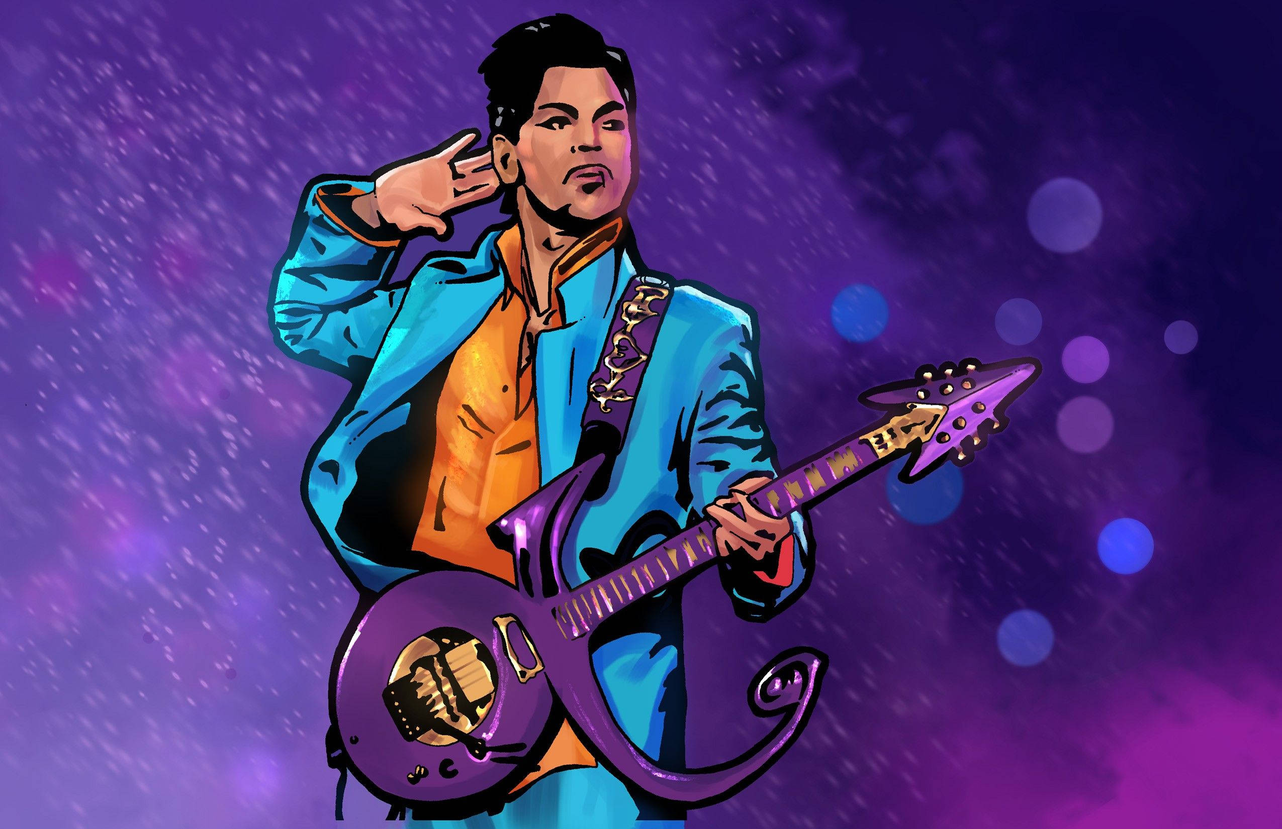 Prince, purple guitar, cosmic purple background, Full HD Desktop Wallpaper