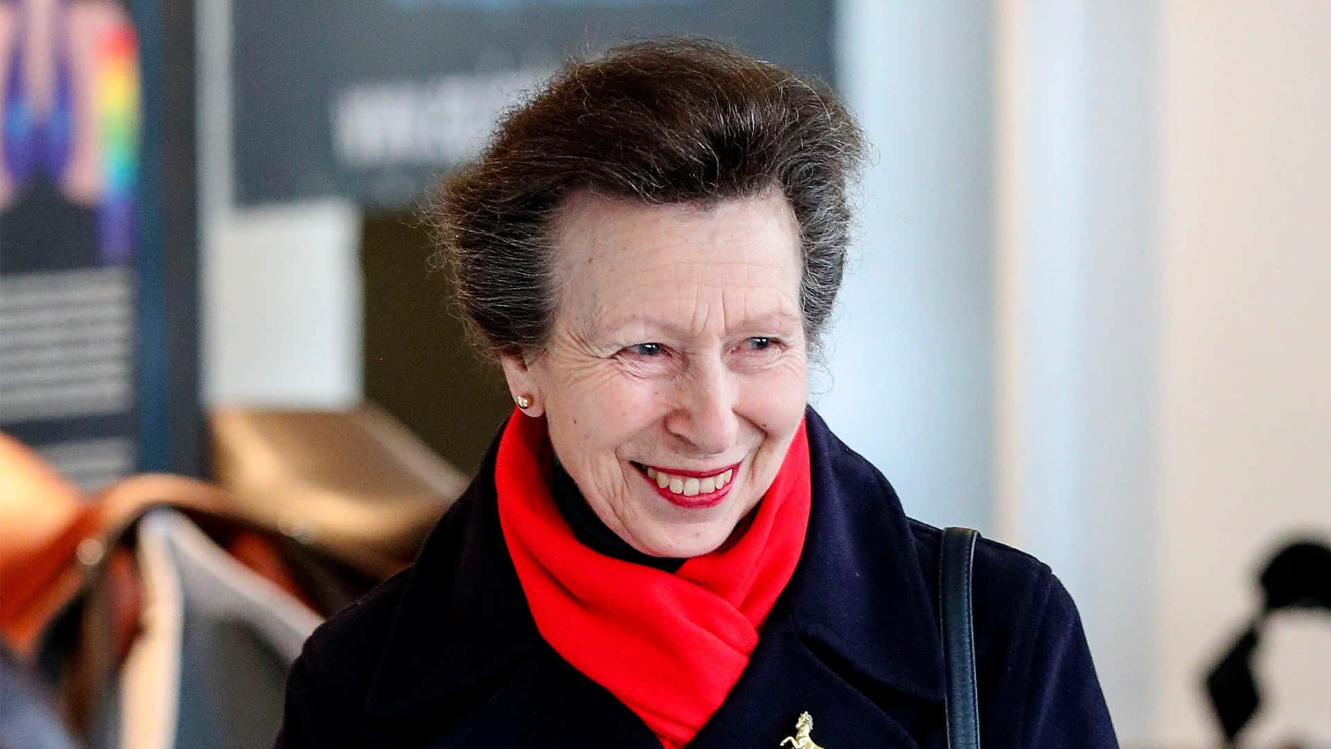 Princess Anne, red scarf, dark coat, Full HD Desktop Wallpaper