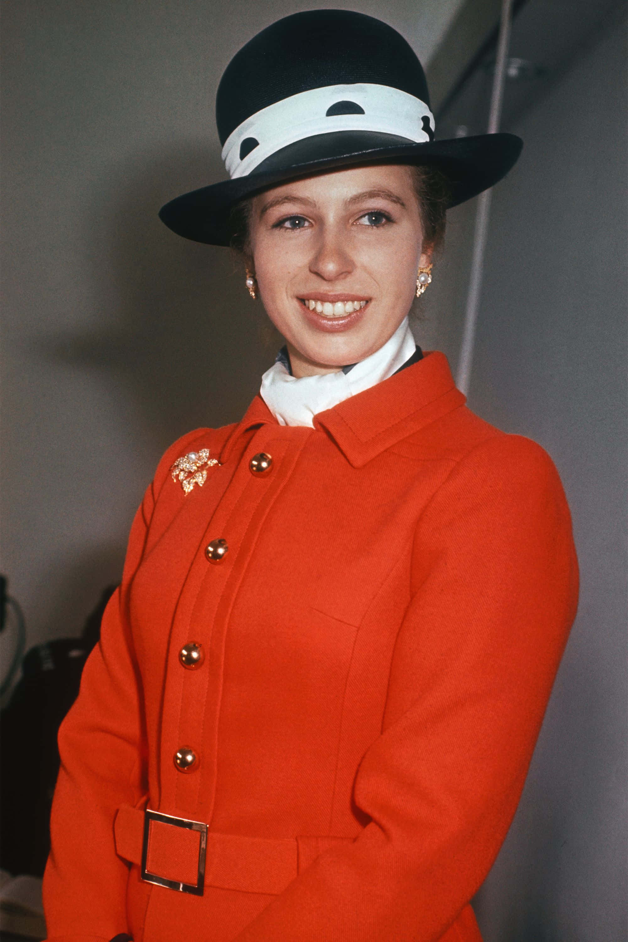 Princess Anne, red belted jacket, black hat, 2K Phone Wallpaper