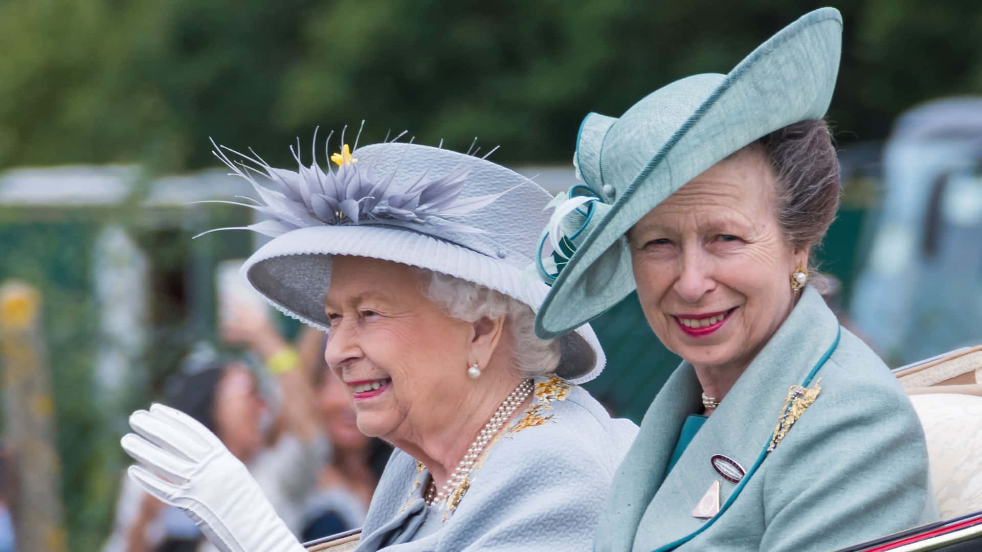 Princess Anne, light blue outfits, matching hats, Full HD Desktop Wallpaper