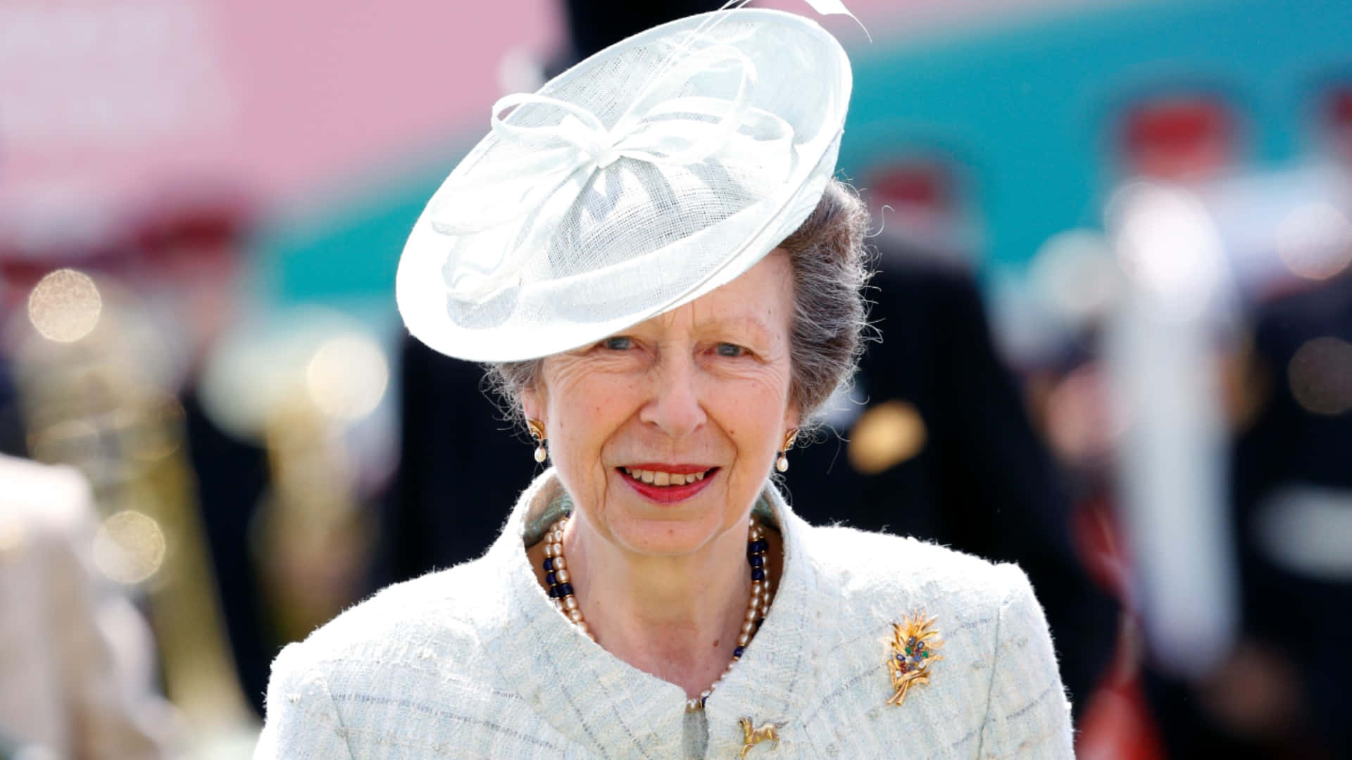 Princess Anne, all white outfit, white hat, Full HD Desktop Wallpaper