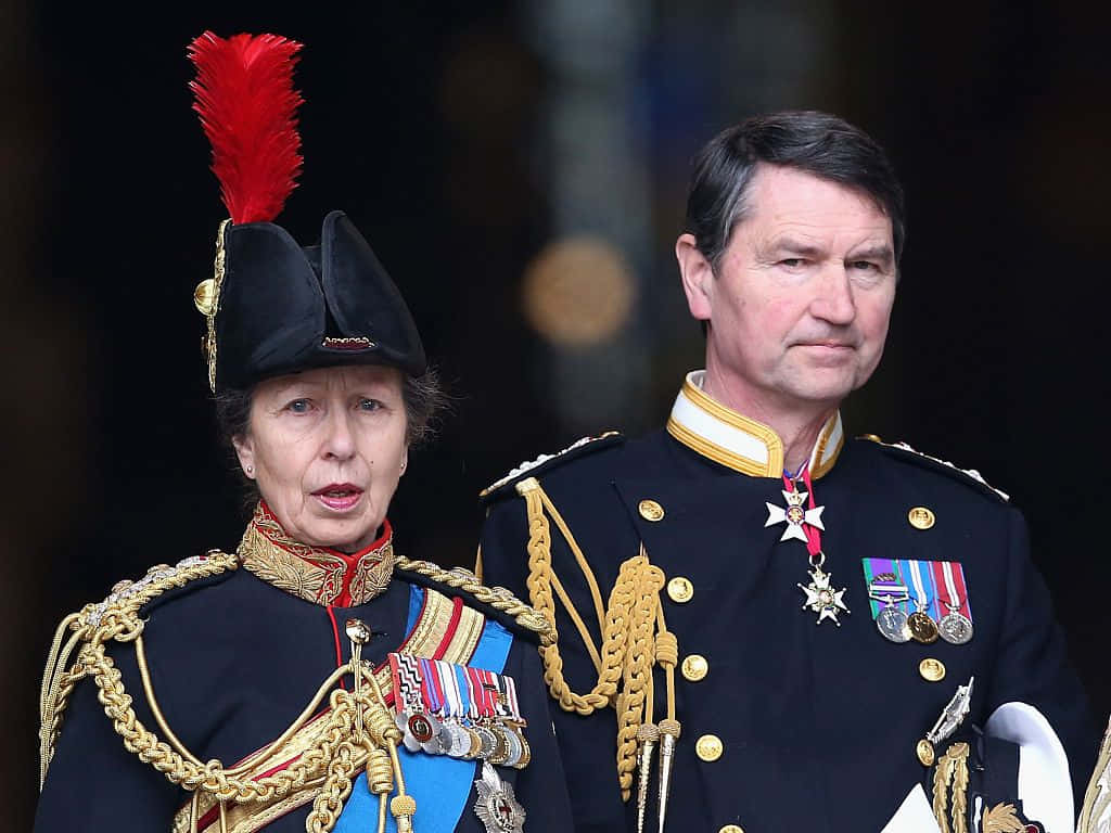 Princess Anne, her husband, dark blue ceremonial uniforms, SD Desktop Wallpaper