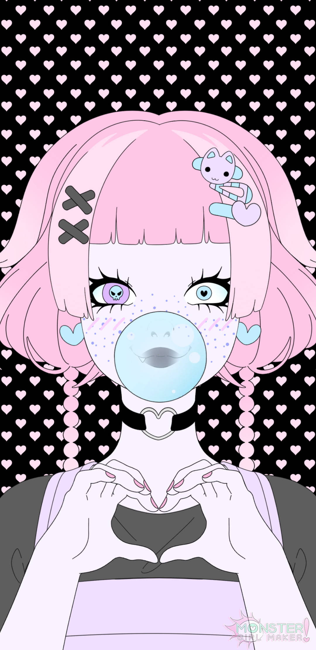 pastel goth girl, pink-haired anime girl, bubblegum bubble, Full HD Phone Wallpaper