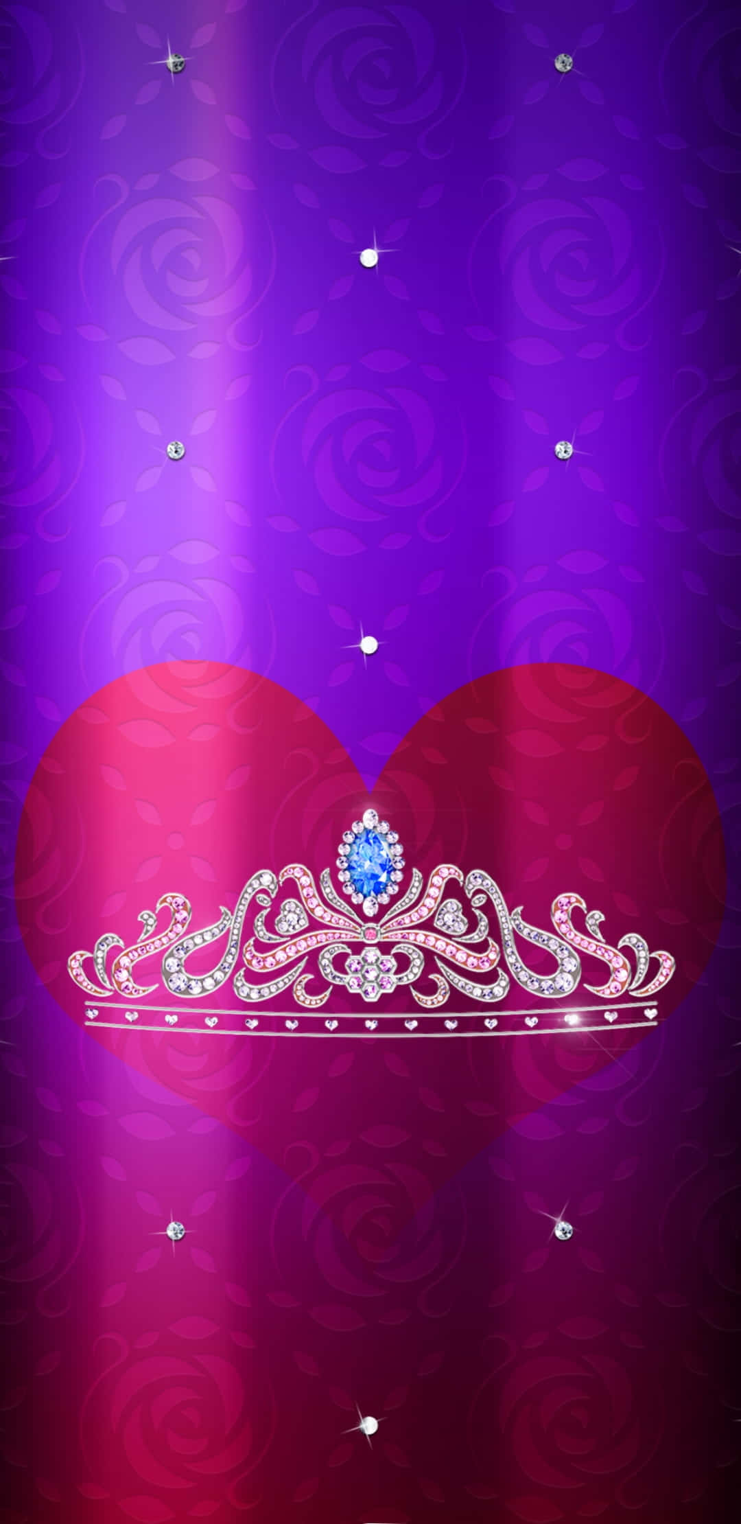 Princess Crown, glittering tiara, radiant pink heart, Full HD Phone Wallpaper