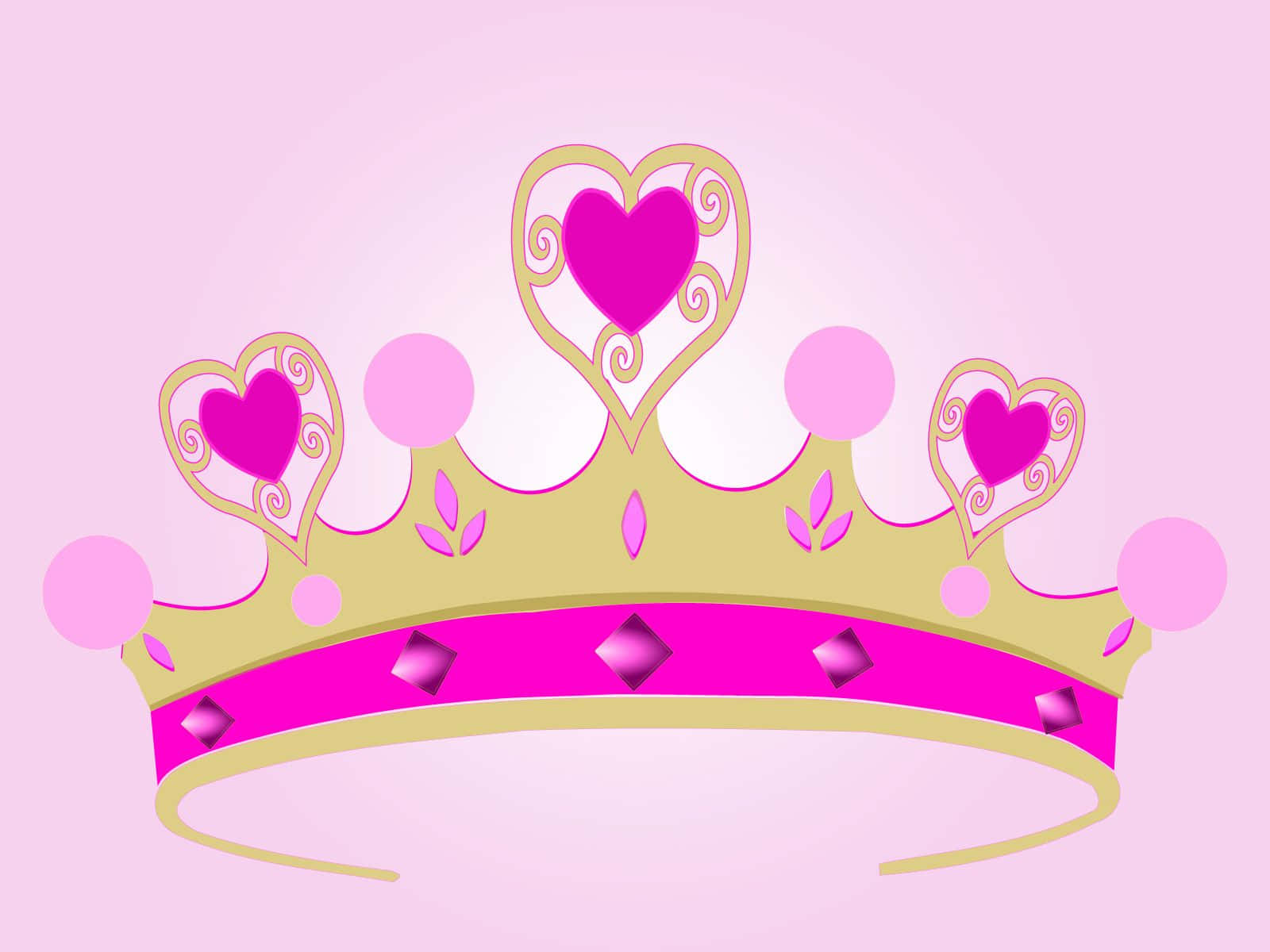 Princess Crown, golden princess crown, pink hearts, HD Desktop Wallpaper