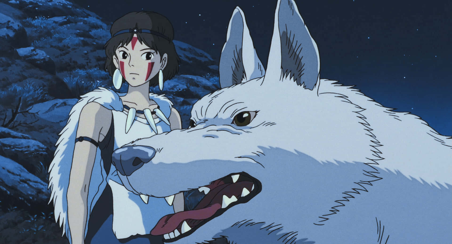 Princess Mononoke, Studio Ghibli, red face paint, Full HD Desktop Wallpaper