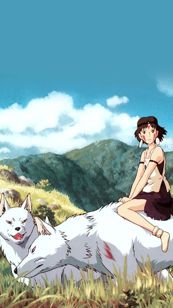 Princess Mononoke, Studio Ghibli, red marks on her face, SD Phone Wallpaper