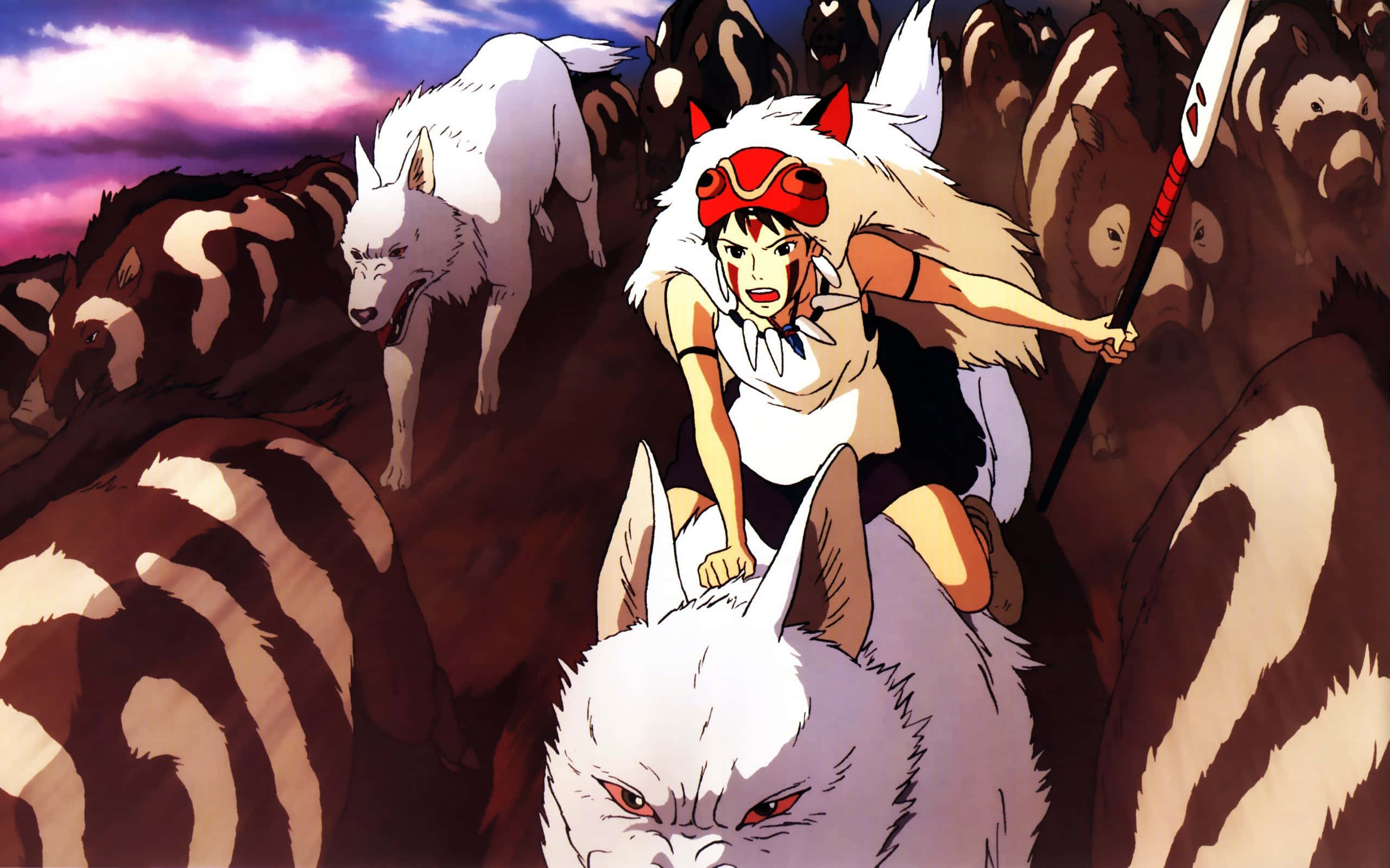 Princess Mononoke, Studio Ghibli, red horns, 2K Desktop Wallpaper