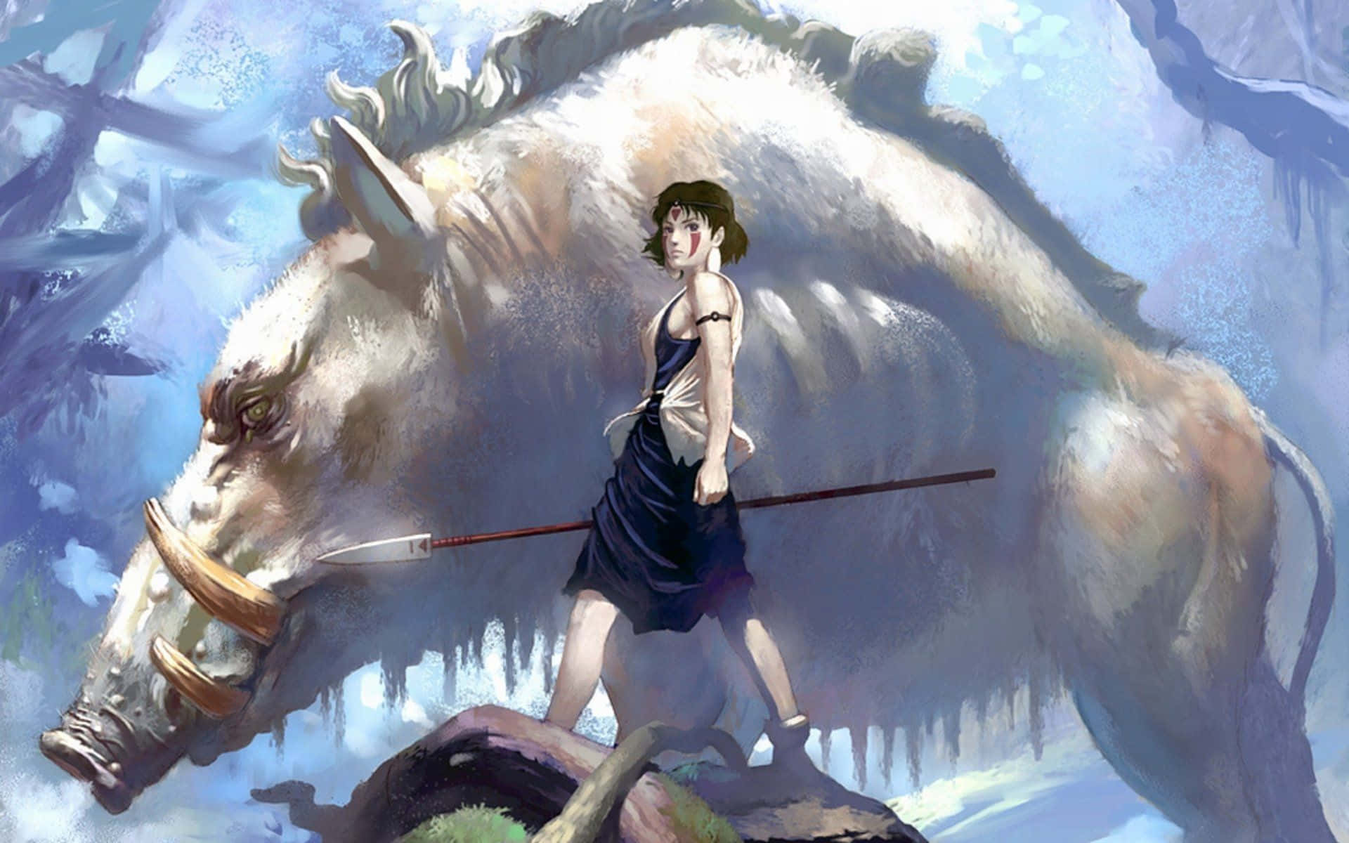 Princess Mononoke, Studio Ghibli, white boar, Full HD Desktop Wallpaper