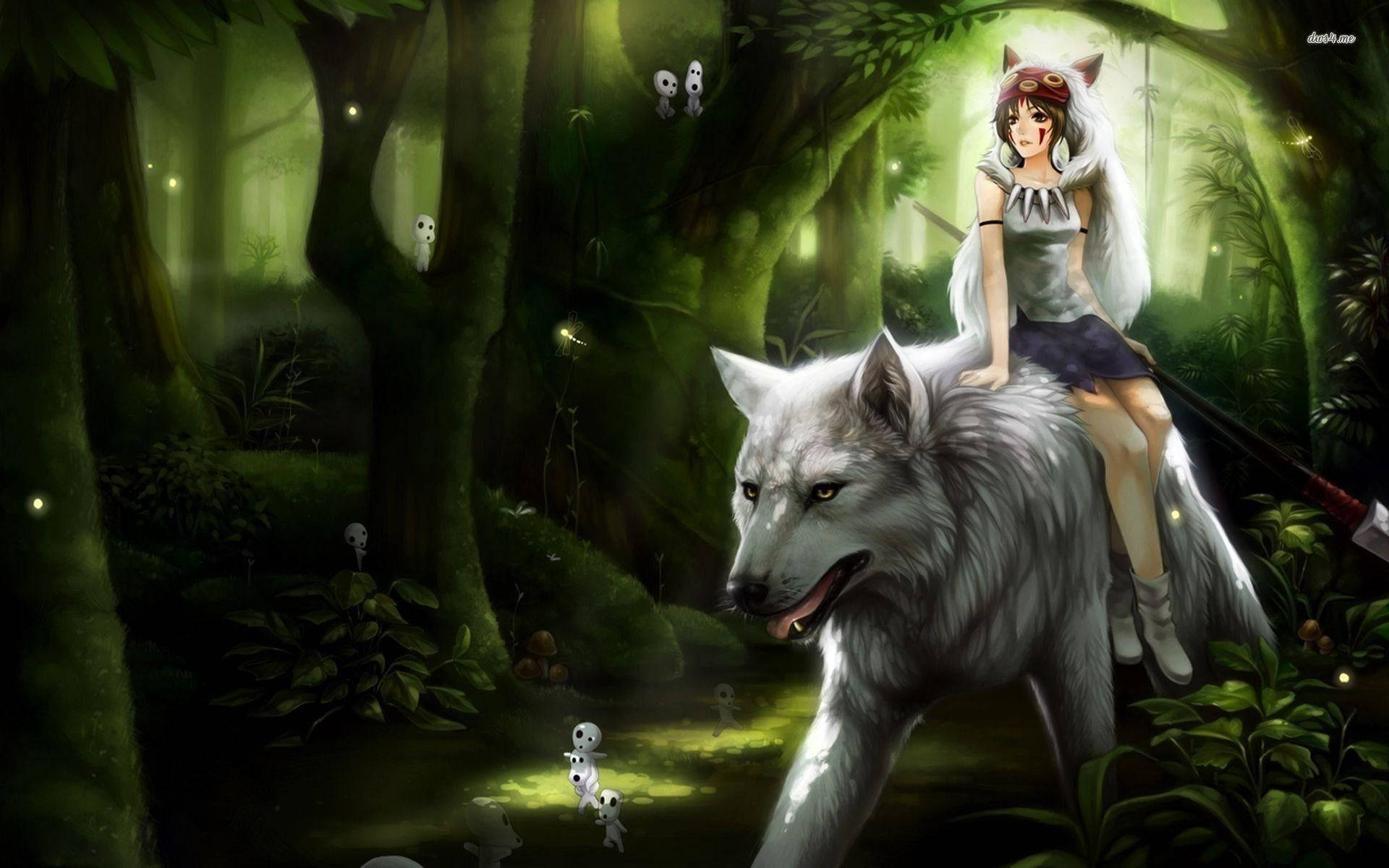 Princess Mononoke, enchanted forest, wolf ears, Full HD Desktop Wallpaper