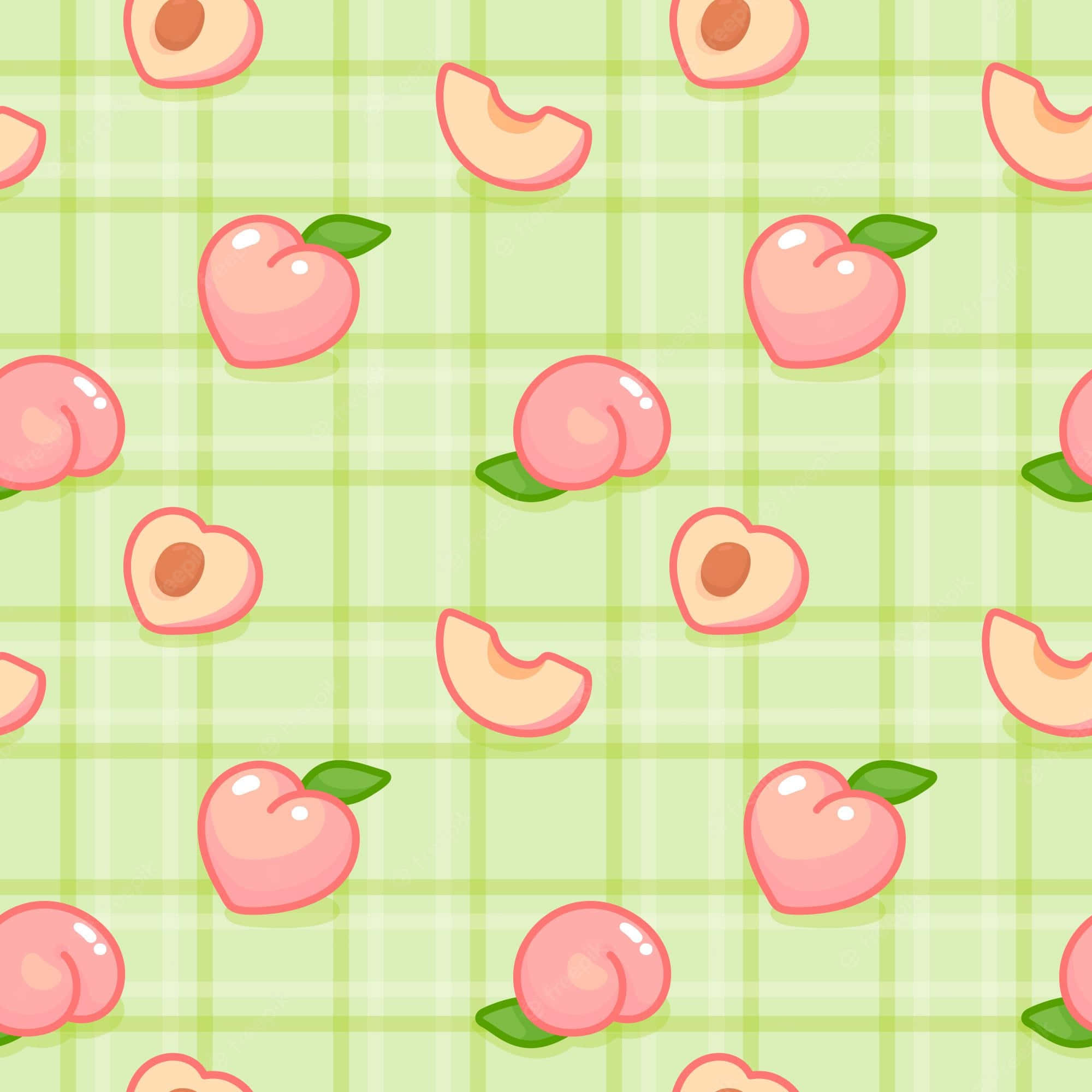 cute peach, pink peach slices, whole peaches, Full HD Desktop Wallpaper