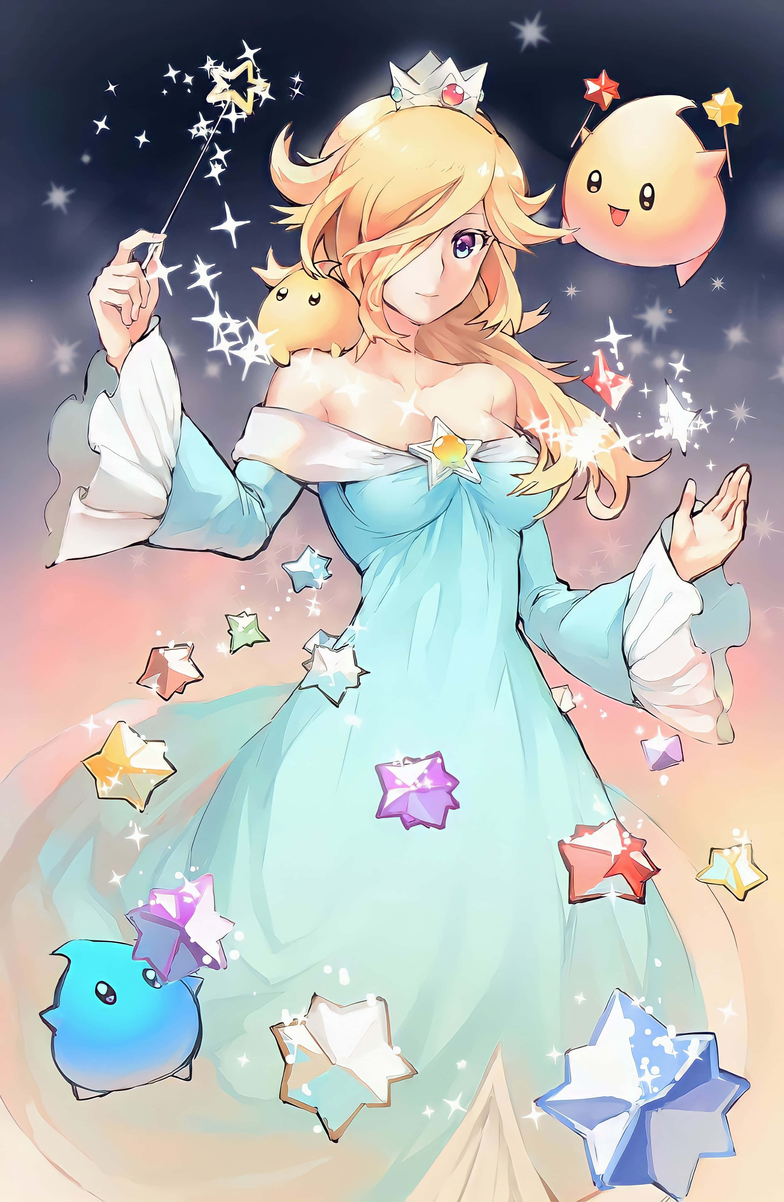 Princess Rosalina, light blue gown, star wand, 4K Phone Wallpaper