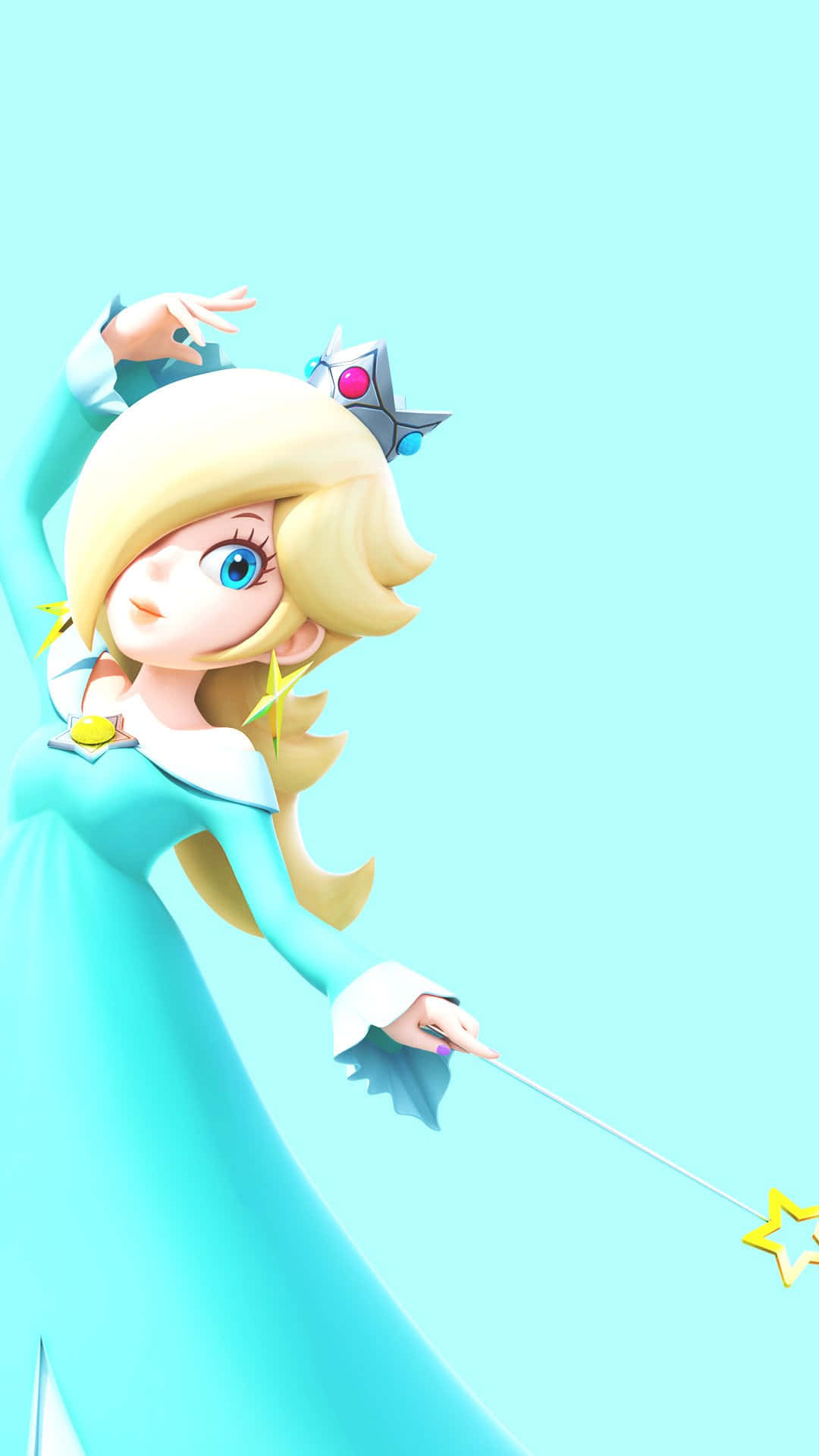 Princess Rosalina, teal gown, star-tipped wand, Full HD Phone Wallpaper