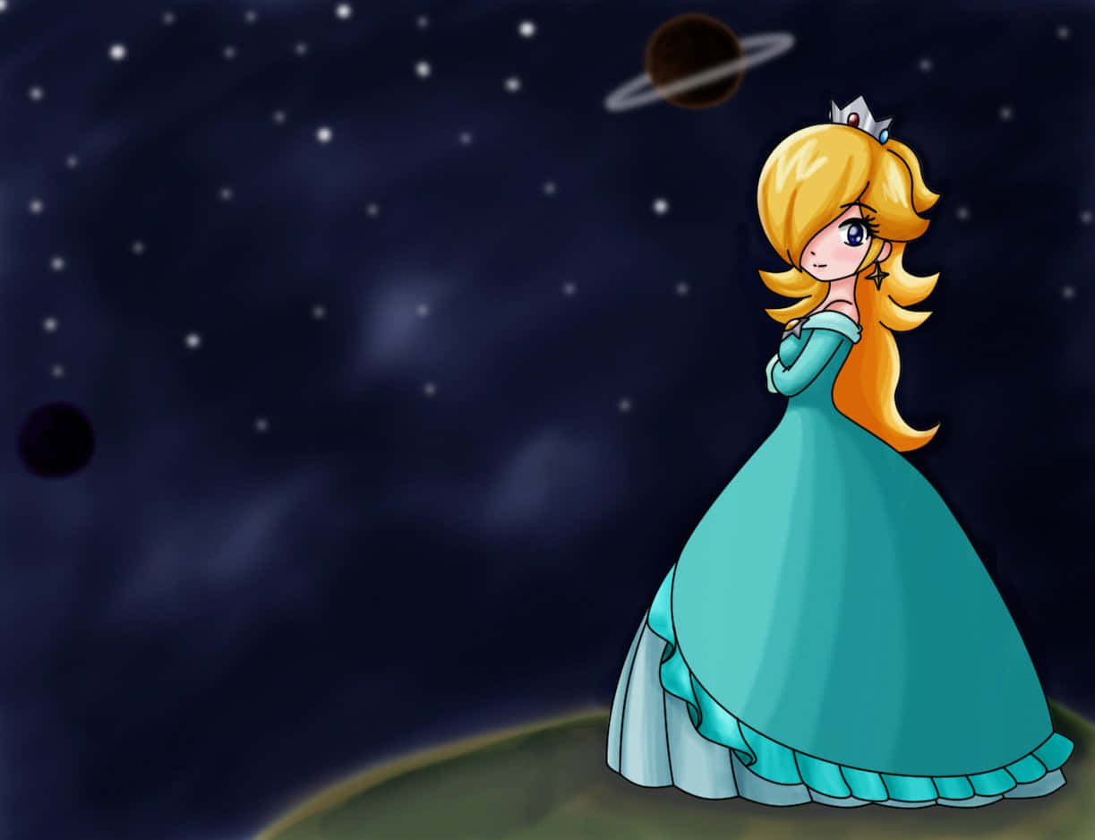 Princess Rosalina, chibi-style, blonde hair, SD Desktop Wallpaper