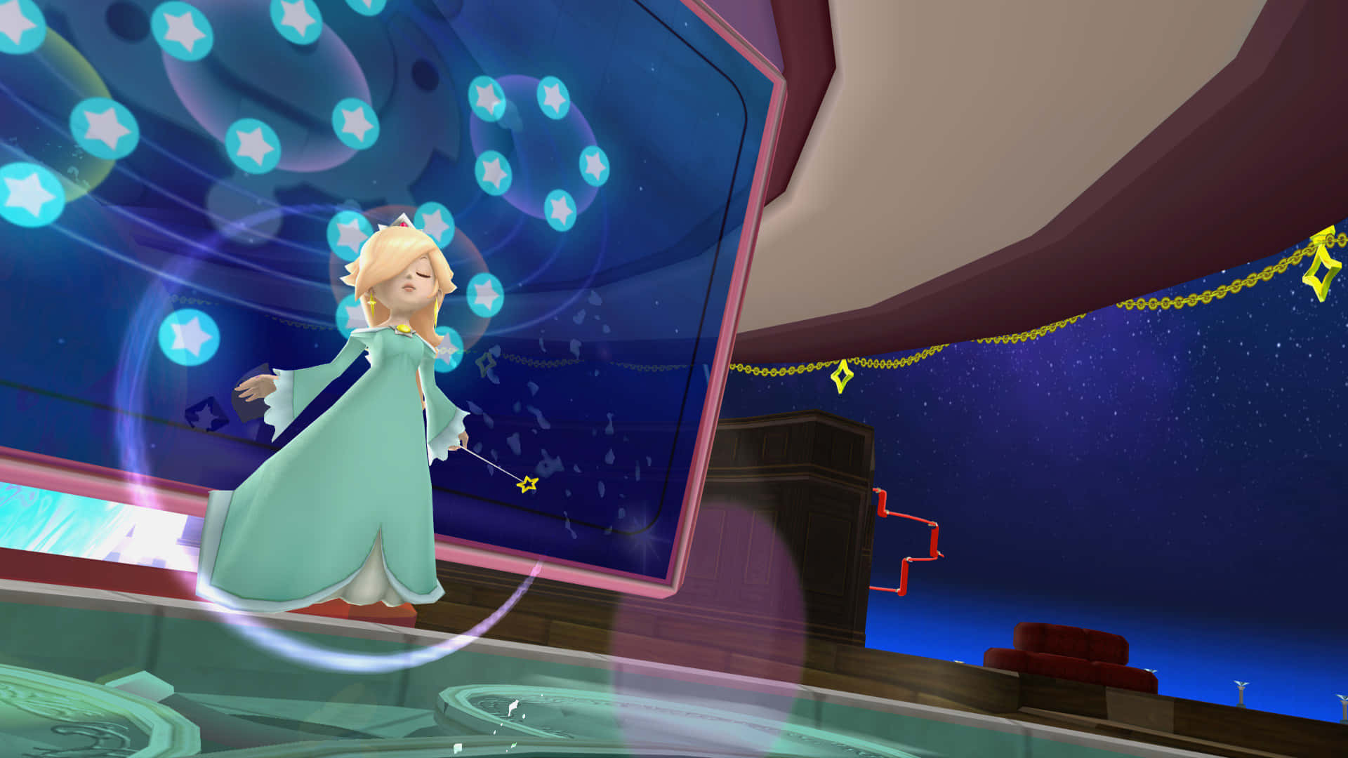 Princess Rosalina, teal gown, star wand, Full HD Desktop Wallpaper