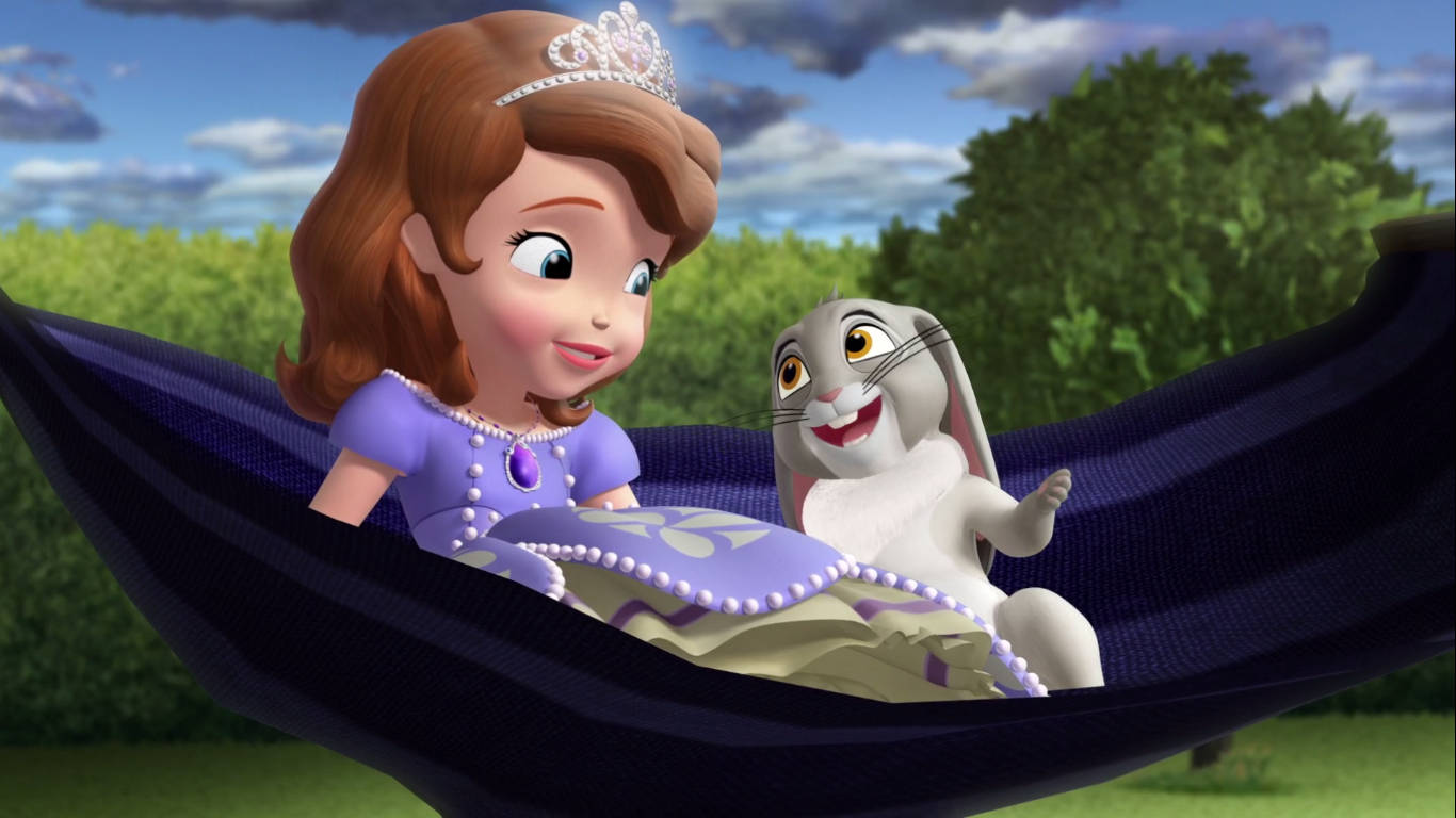 Princess Sofia, bunny, purple hammock, HD Desktop Wallpaper