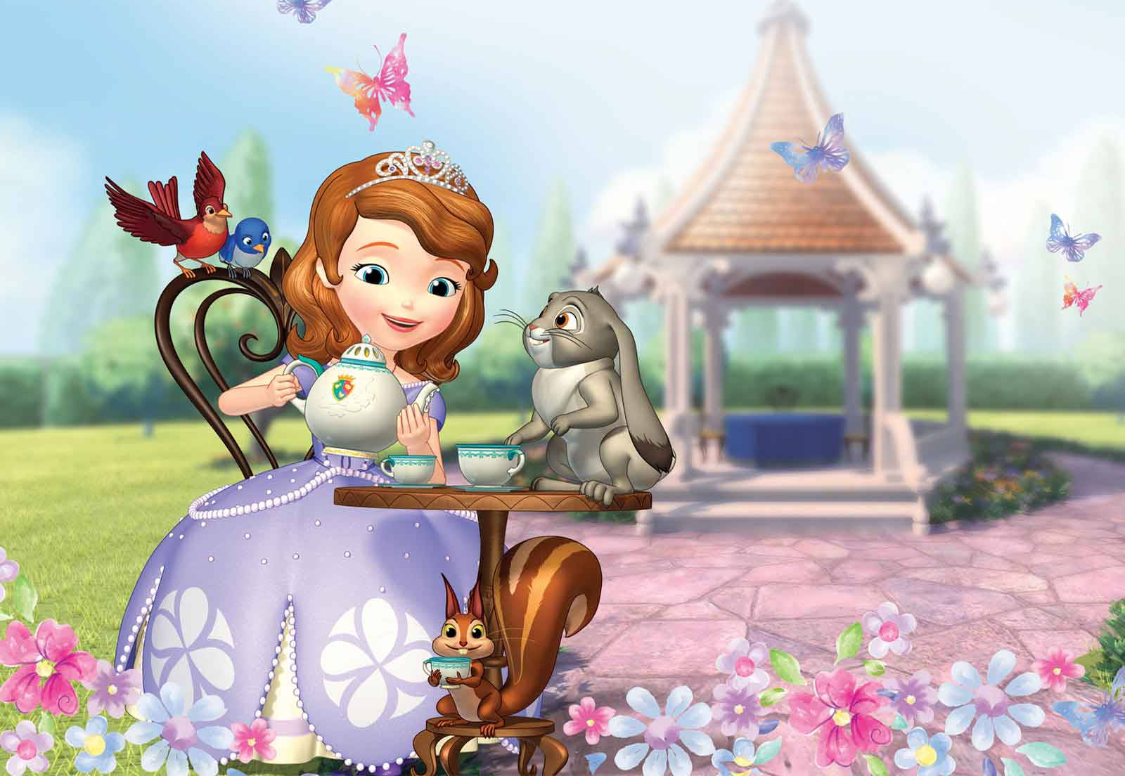 Princess Sofia, tea time, woodland animals, HD Desktop Wallpaper