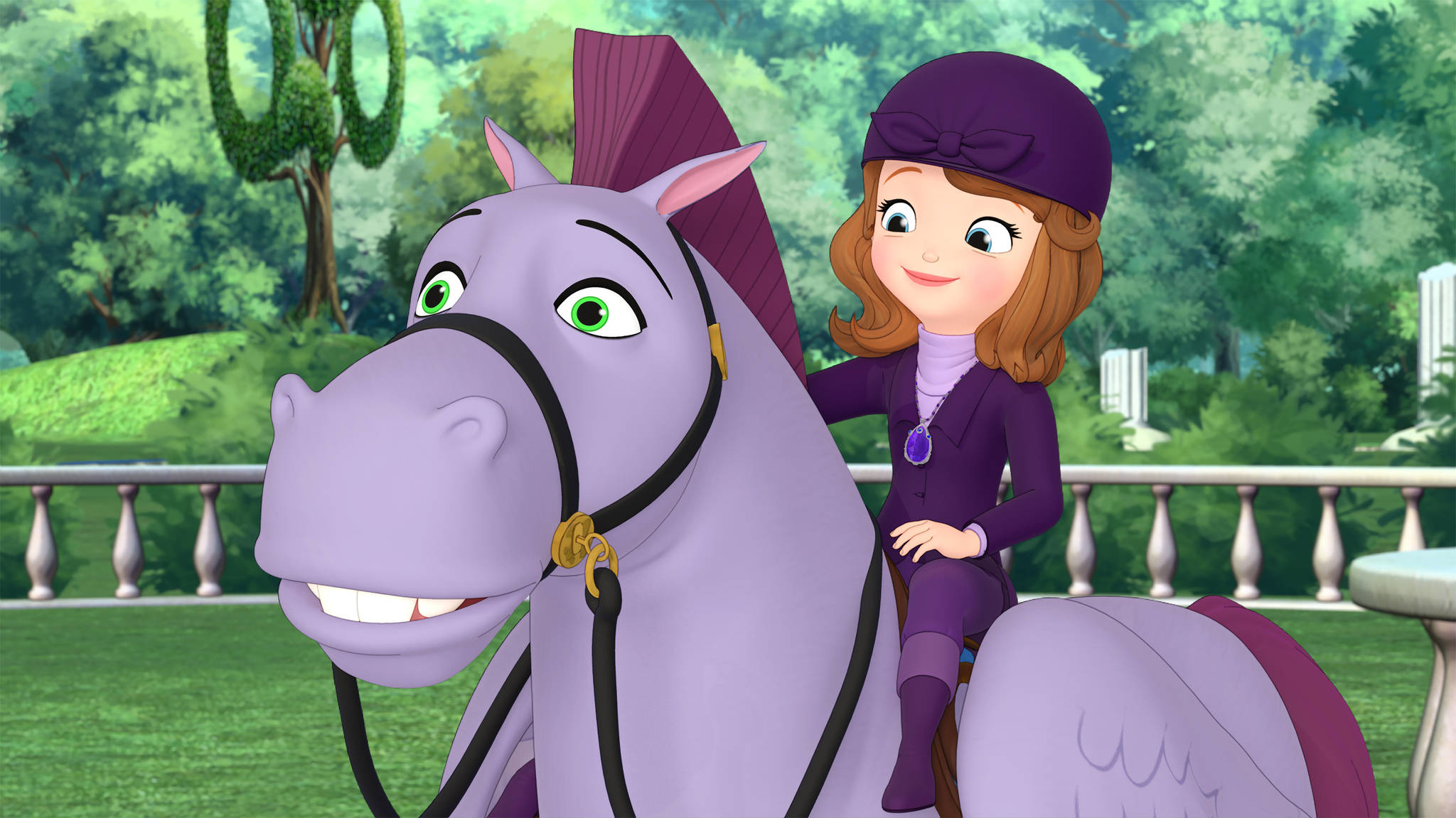 Princess Sofia, purple horse, lush green park, Full HD Desktop Wallpaper