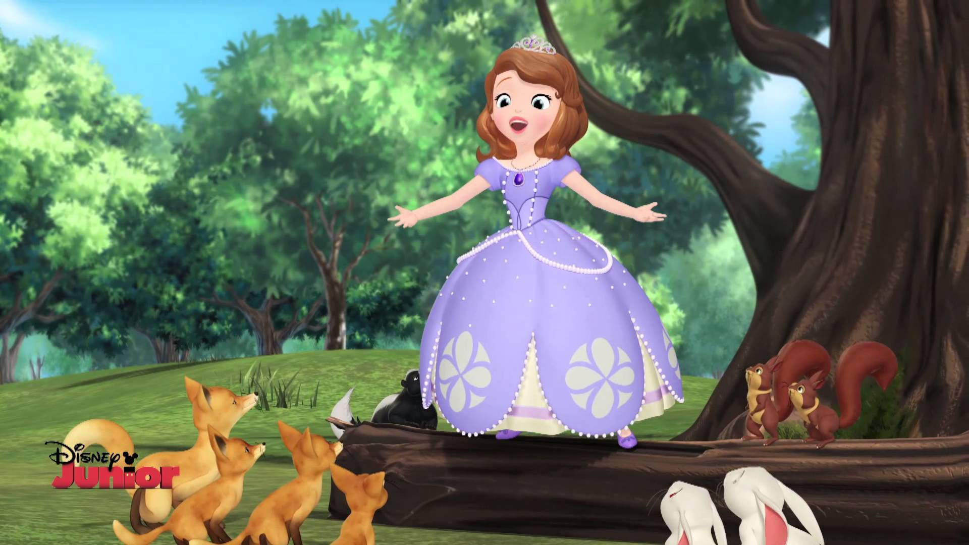 Princess Sofia, purple gown, sunlit forest, Full HD Desktop Wallpaper