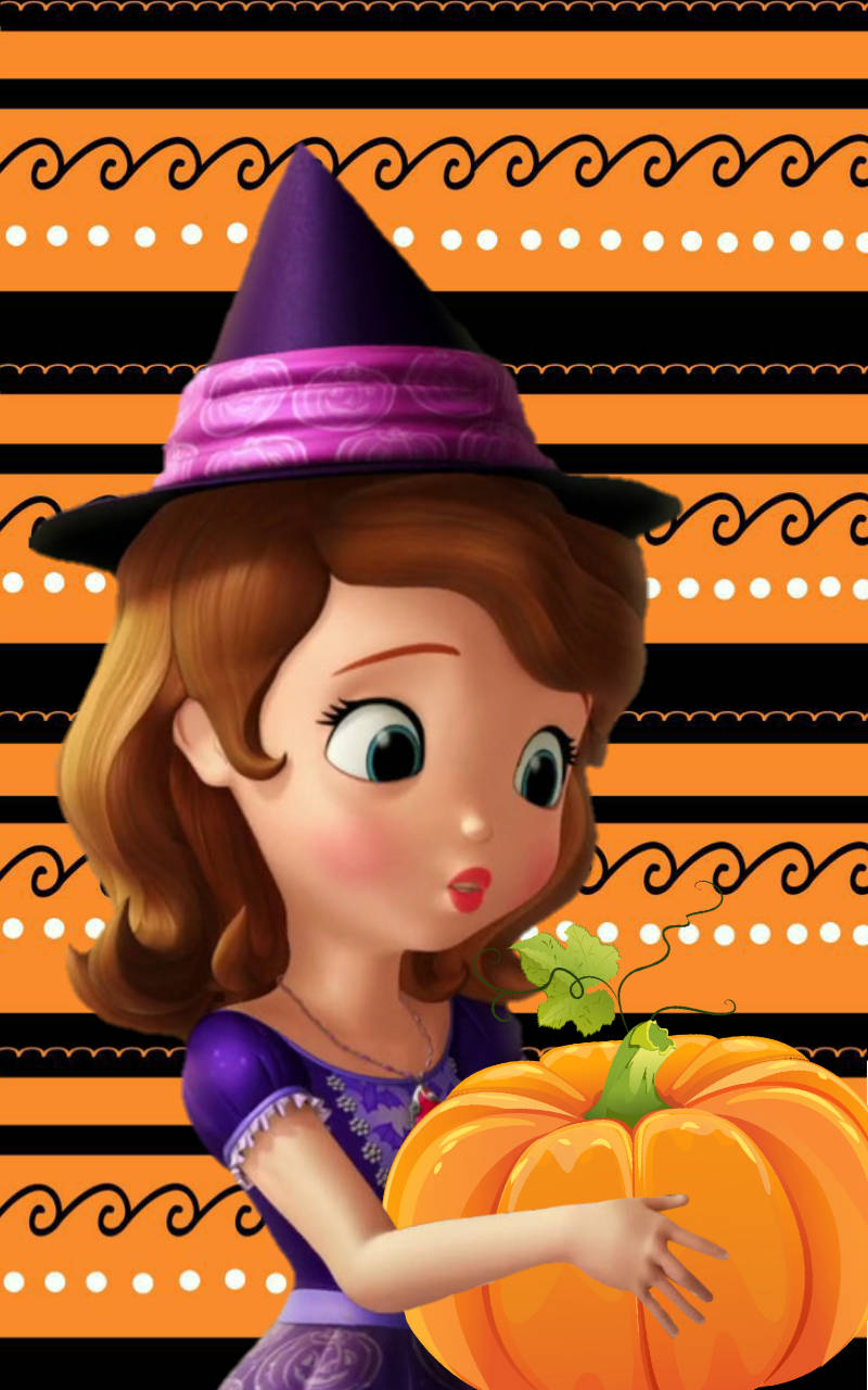 Princess Sofia, purple witch hat, bright orange pumpkin, HD Phone Wallpaper