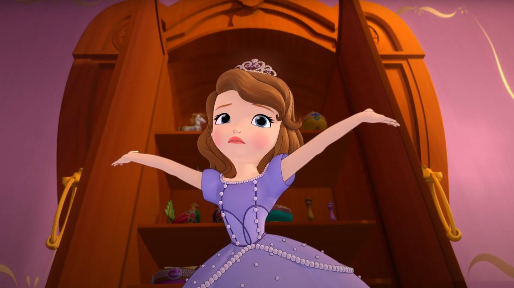 Princess Sofia, purple gown, open wooden wardrobe, HD Desktop Wallpaper