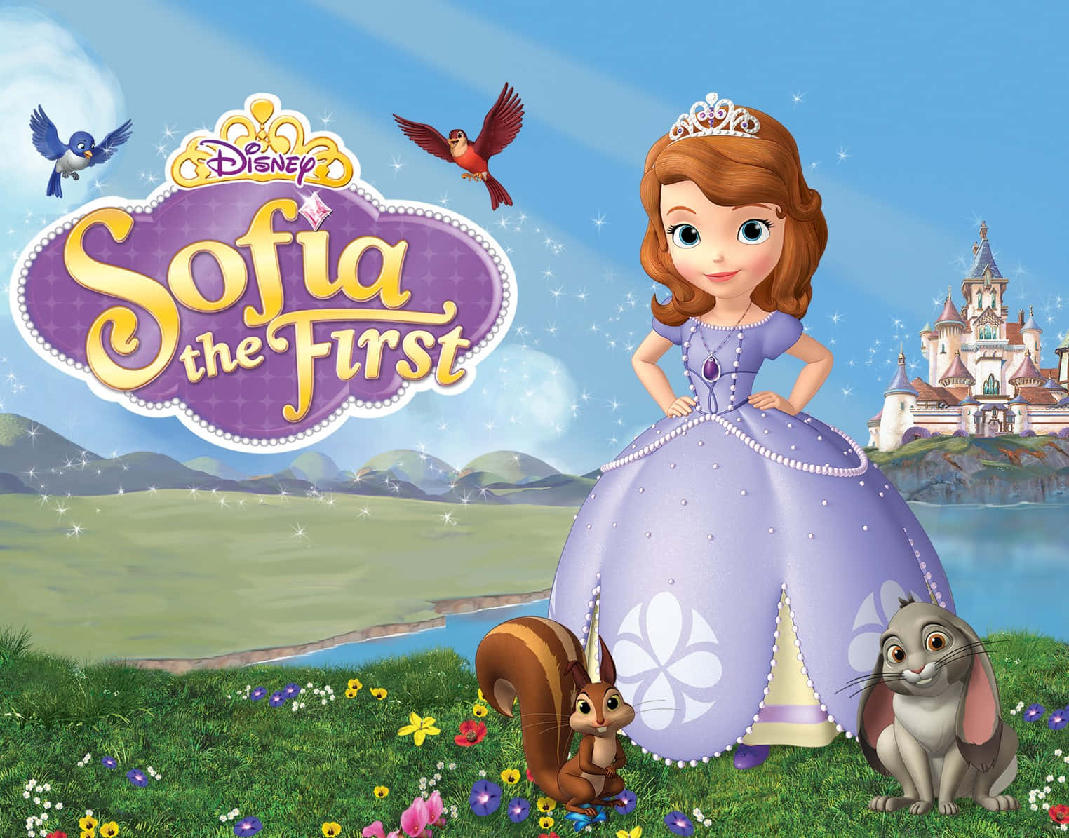 Princess Sofia, purple gown, woodland animals, HD Desktop Wallpaper