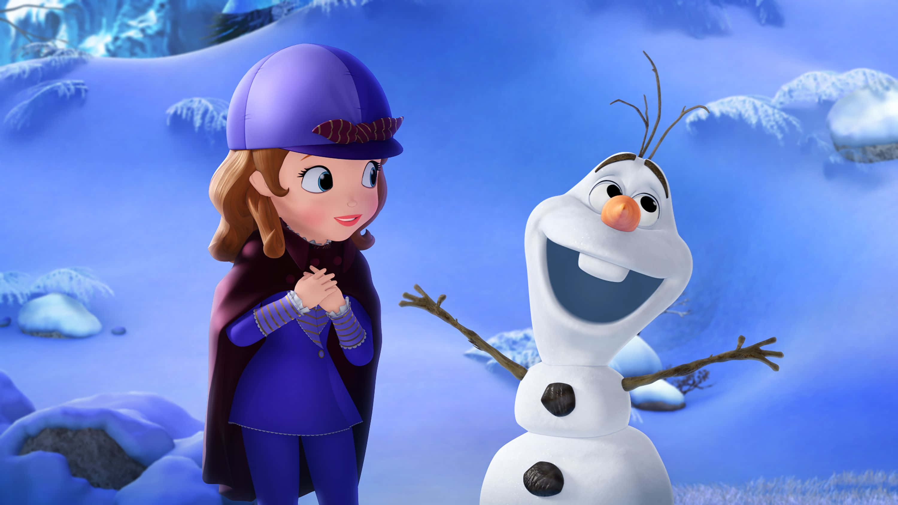 Princess Sofia, snowman, twig arms, 2K Desktop Wallpaper