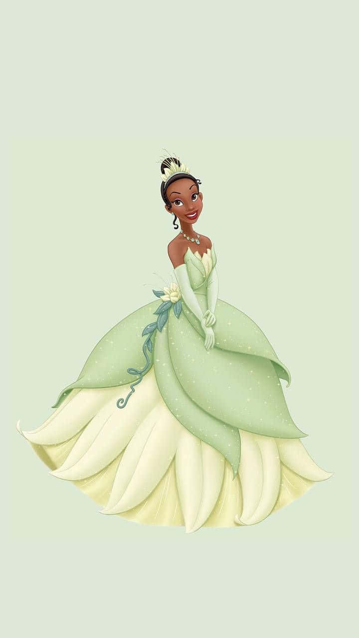 Princess Tiana, golden dress, flowing green and cream gown, HD Phone Wallpaper