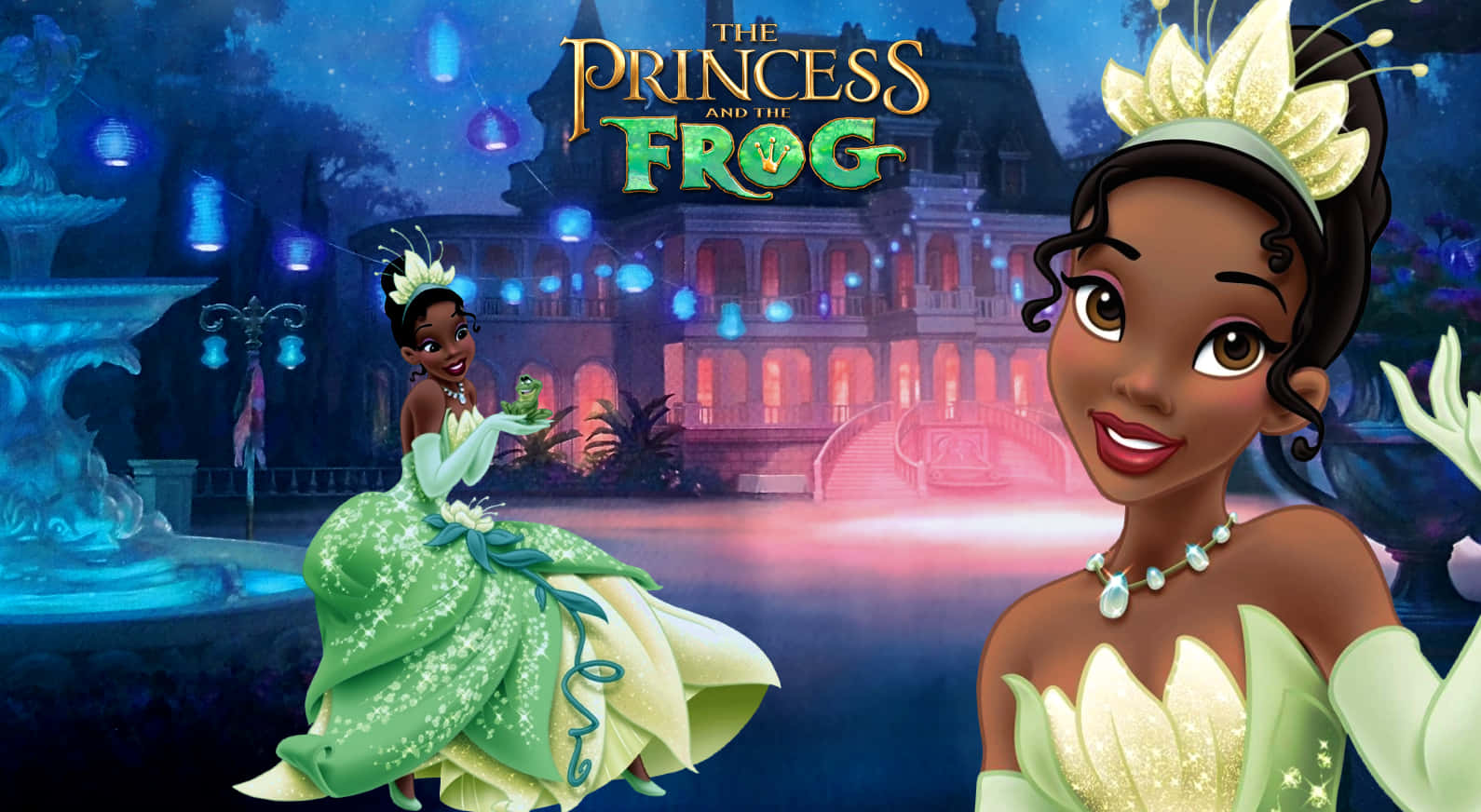 Princess Tiana, green gown, crown, HD Desktop Wallpaper