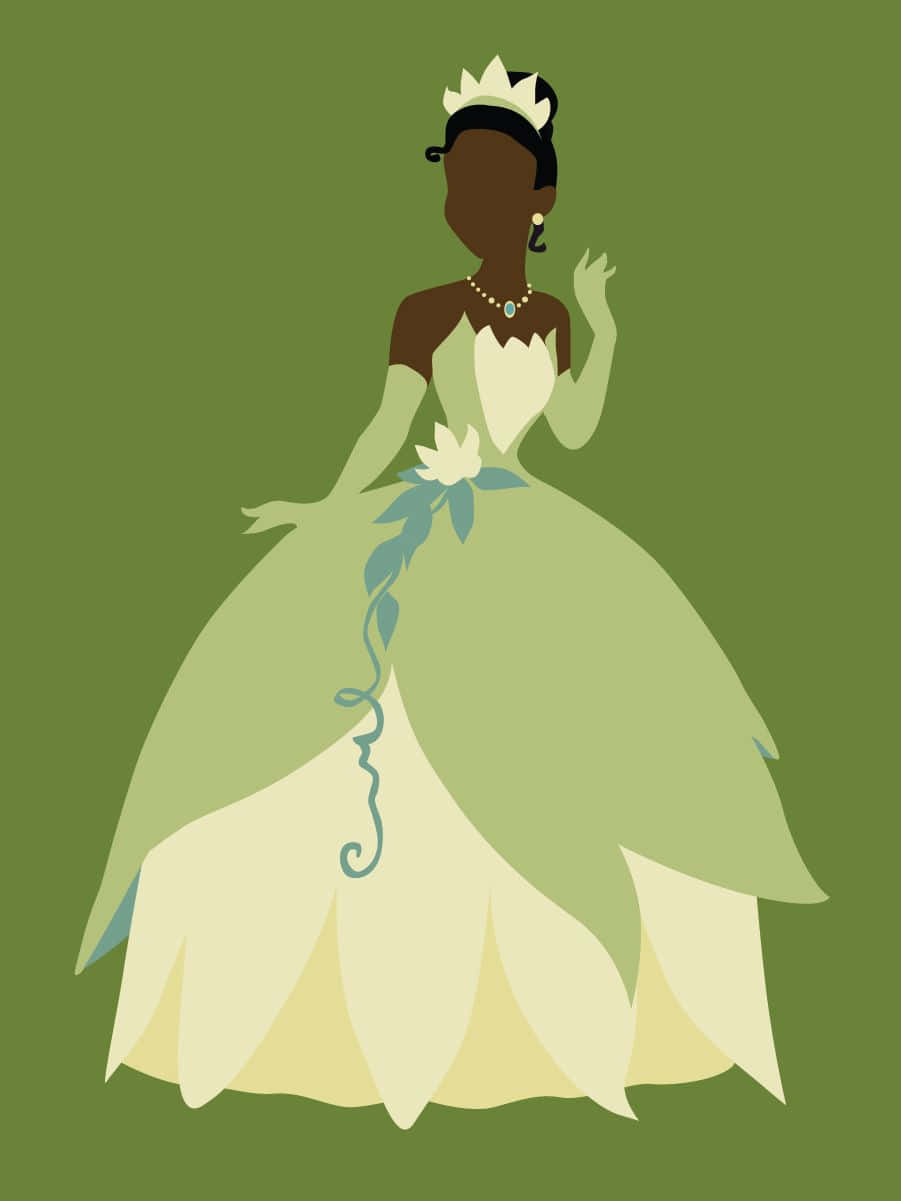 Princess Tiana, green and cream gown, white flower and vine, SD Phone Wallpaper