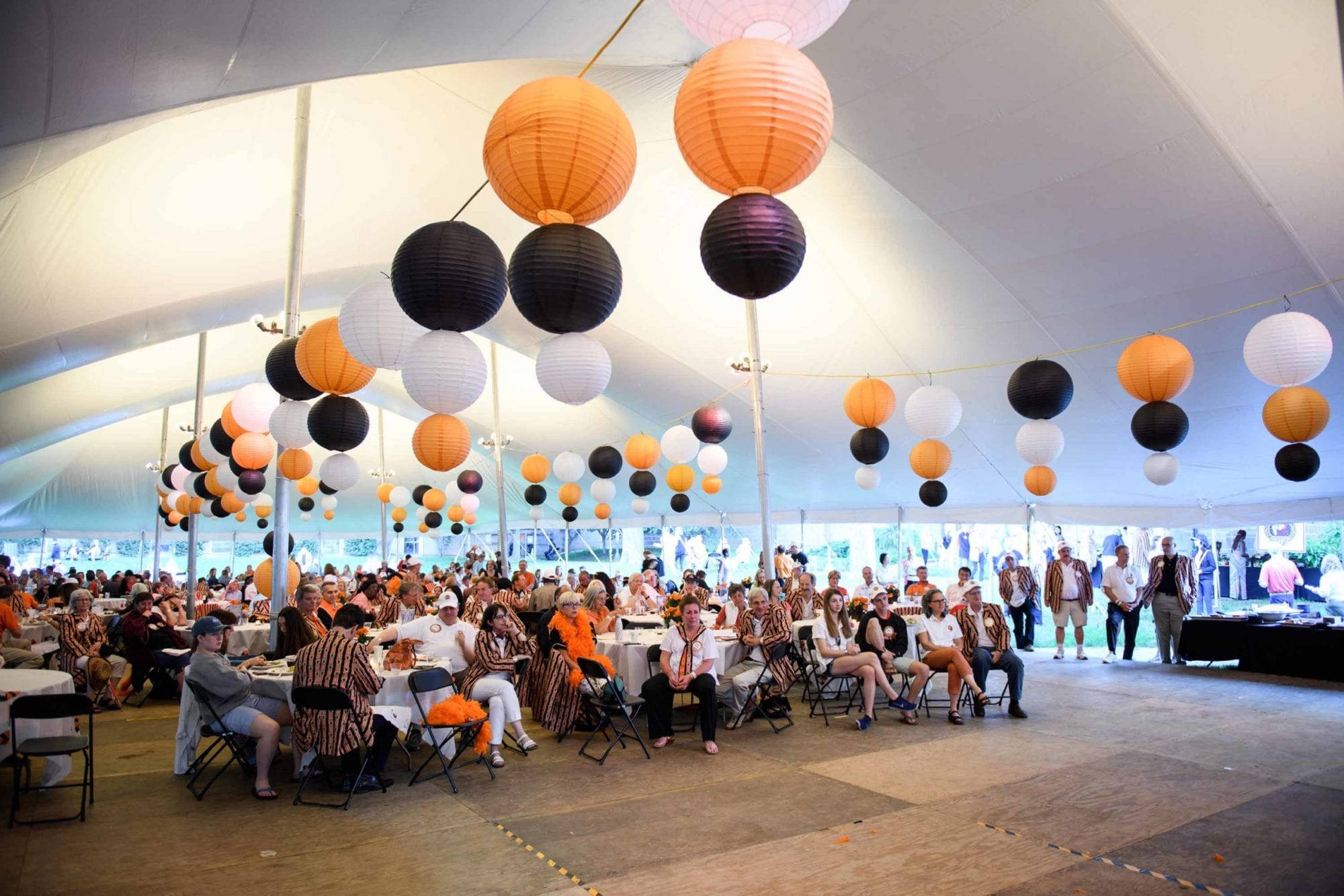 Princeton University, orange black and white paper lanterns, striped outfits, Full HD Desktop Wallpaper