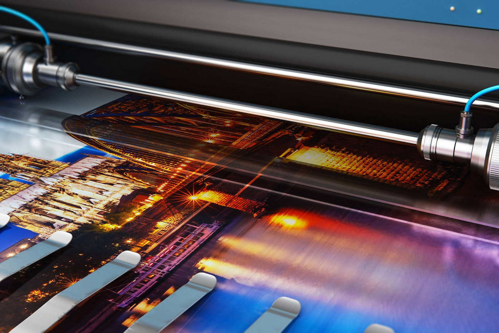 printer head, vibrant city lights, glossy wallpaper surface, HD Desktop Wallpaper