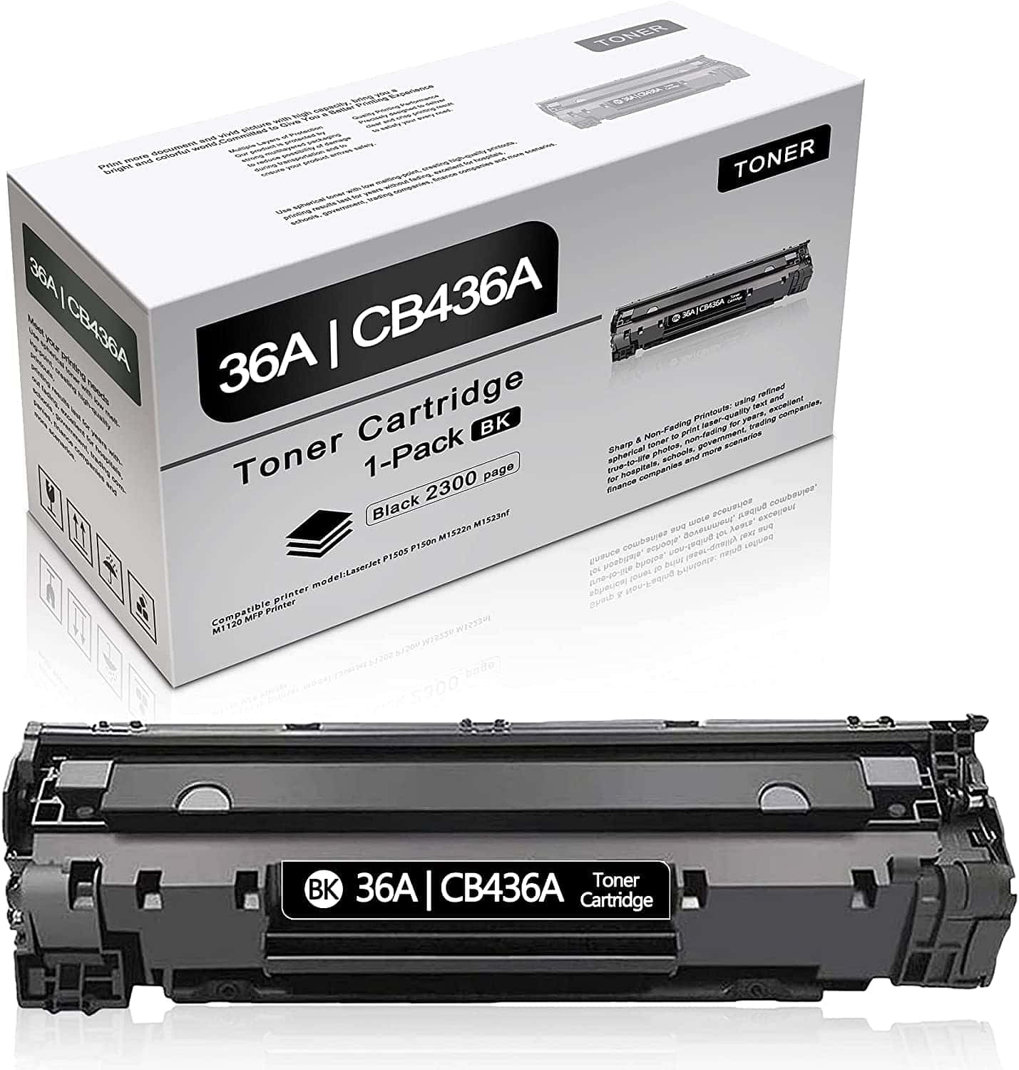 CB436A, black toner cartridge, white packaging box, HD Phone Wallpaper
