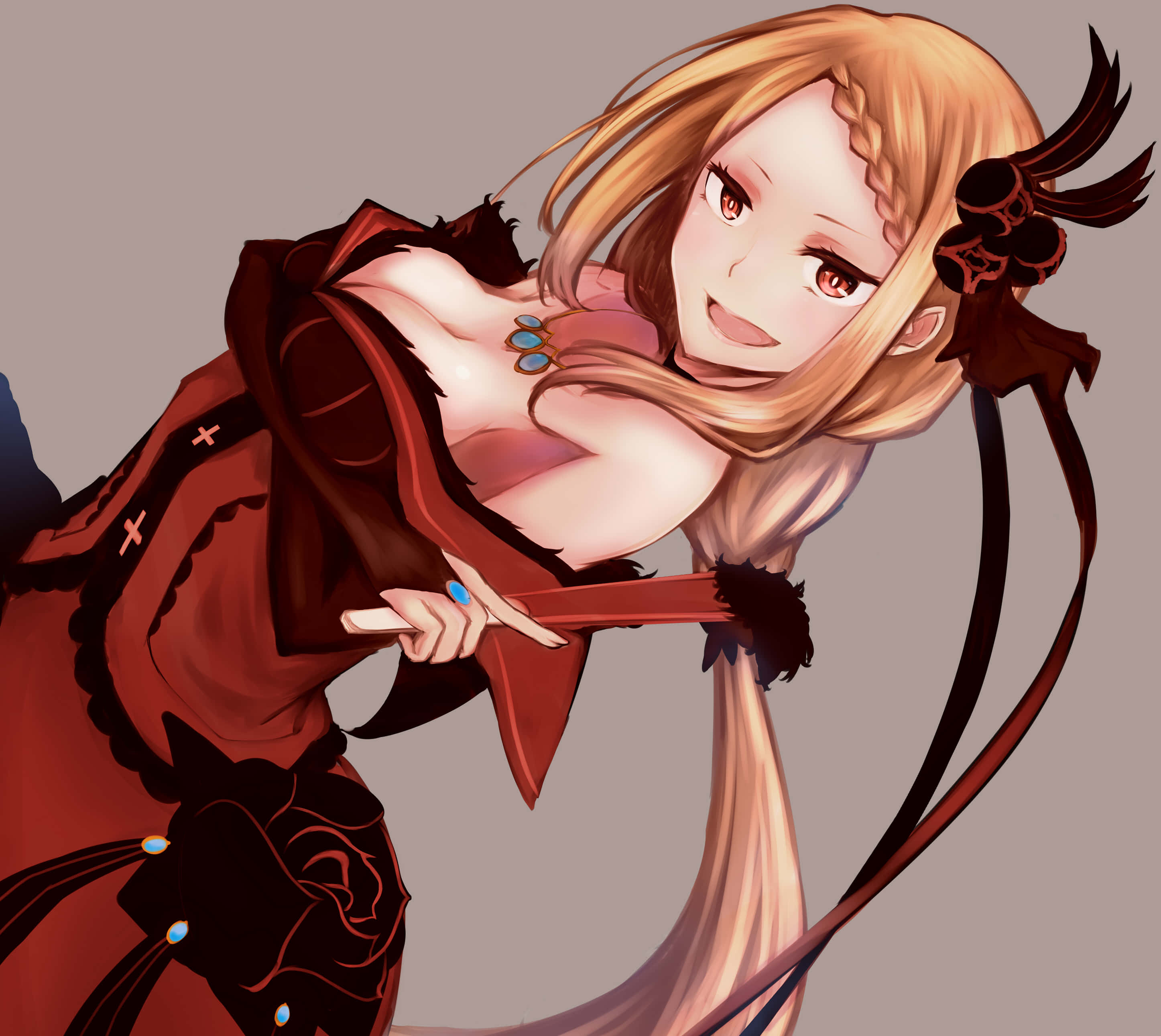Priscilla Barielle, blonde hair, red eyes, 2K Desktop Wallpaper