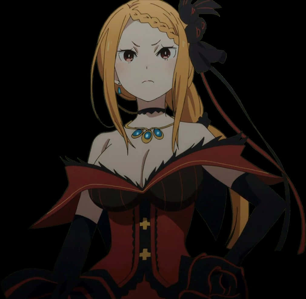 Priscilla Barielle, red and black corseted outfit, blonde anime girl, SD Desktop Wallpaper