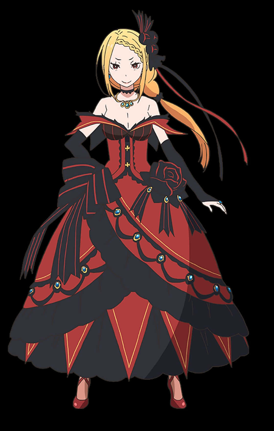 Priscilla Barielle, red and black gothic gown, rose and feather accessory, HD Phone Wallpaper