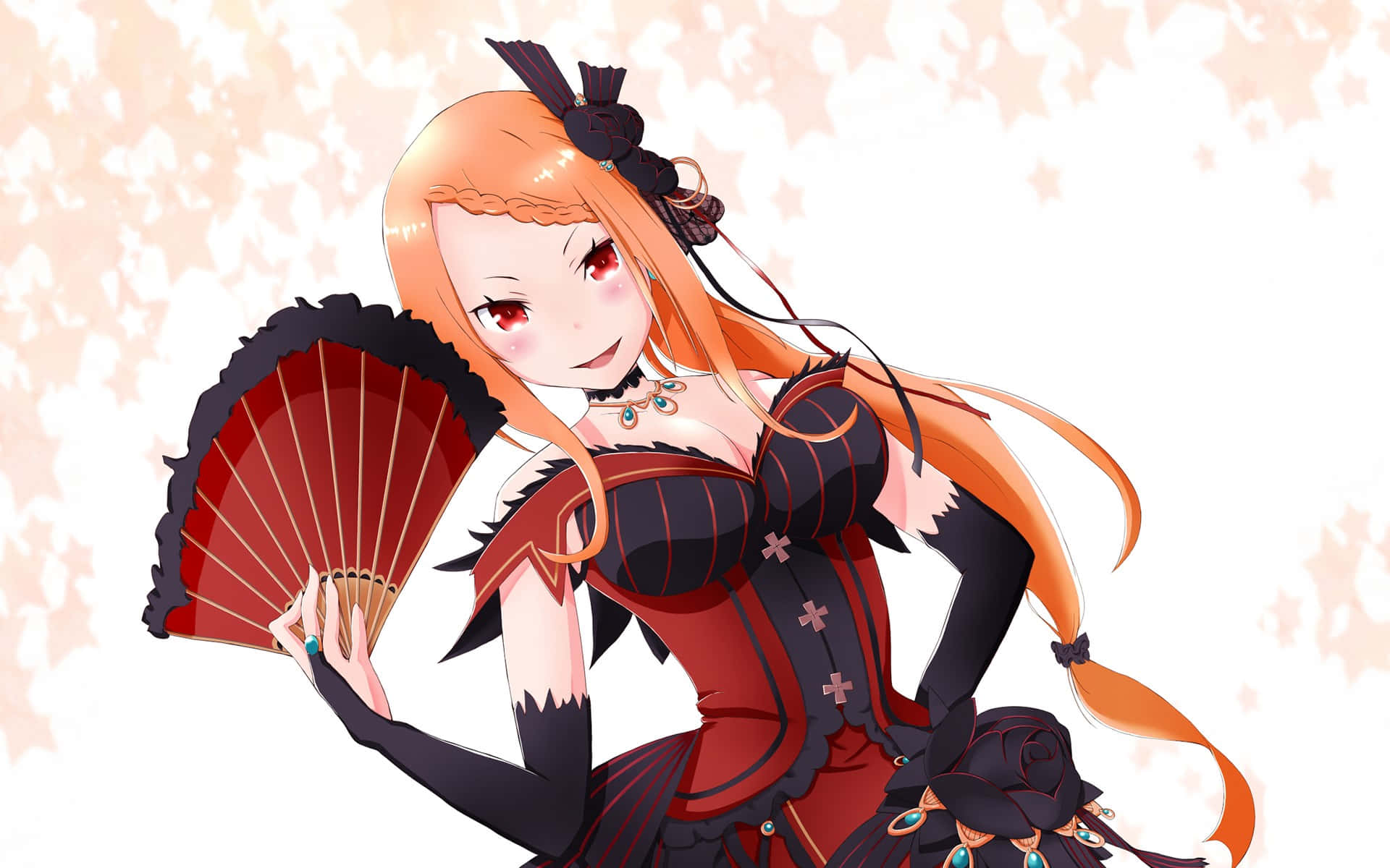 Priscilla Barielle, orange hair, red eyes, Full HD Desktop Wallpaper
