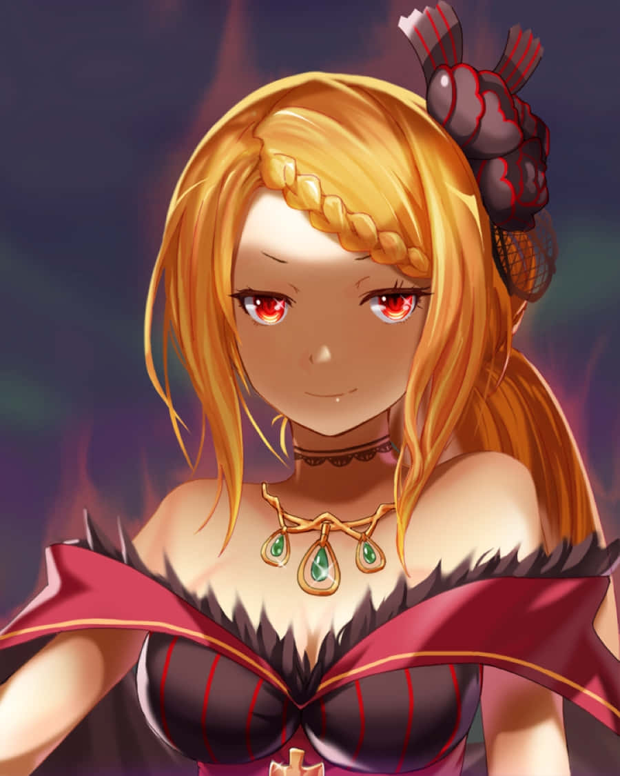 Priscilla Barielle, dark red and black outfit, green gem necklace, SD Phone Wallpaper