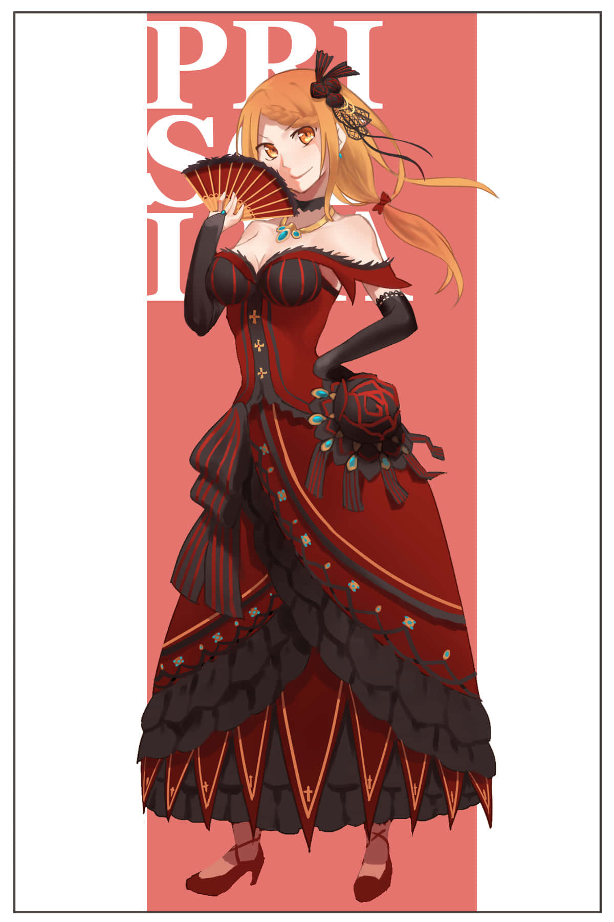 Priscilla Barielle, red and black Victorian gown, blonde hair, HD Phone Wallpaper