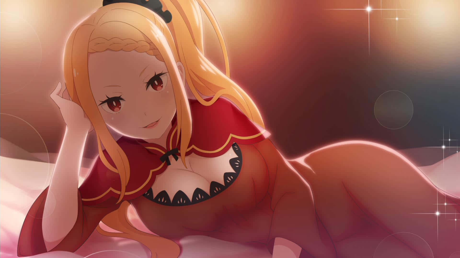 Priscilla Barielle, blonde anime girl, red dress, Full HD Desktop Wallpaper